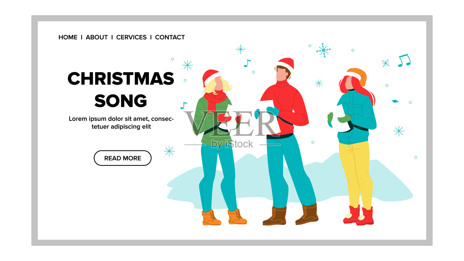 圣诞歌曲声乐表演歌手矢量插图插画图片素材