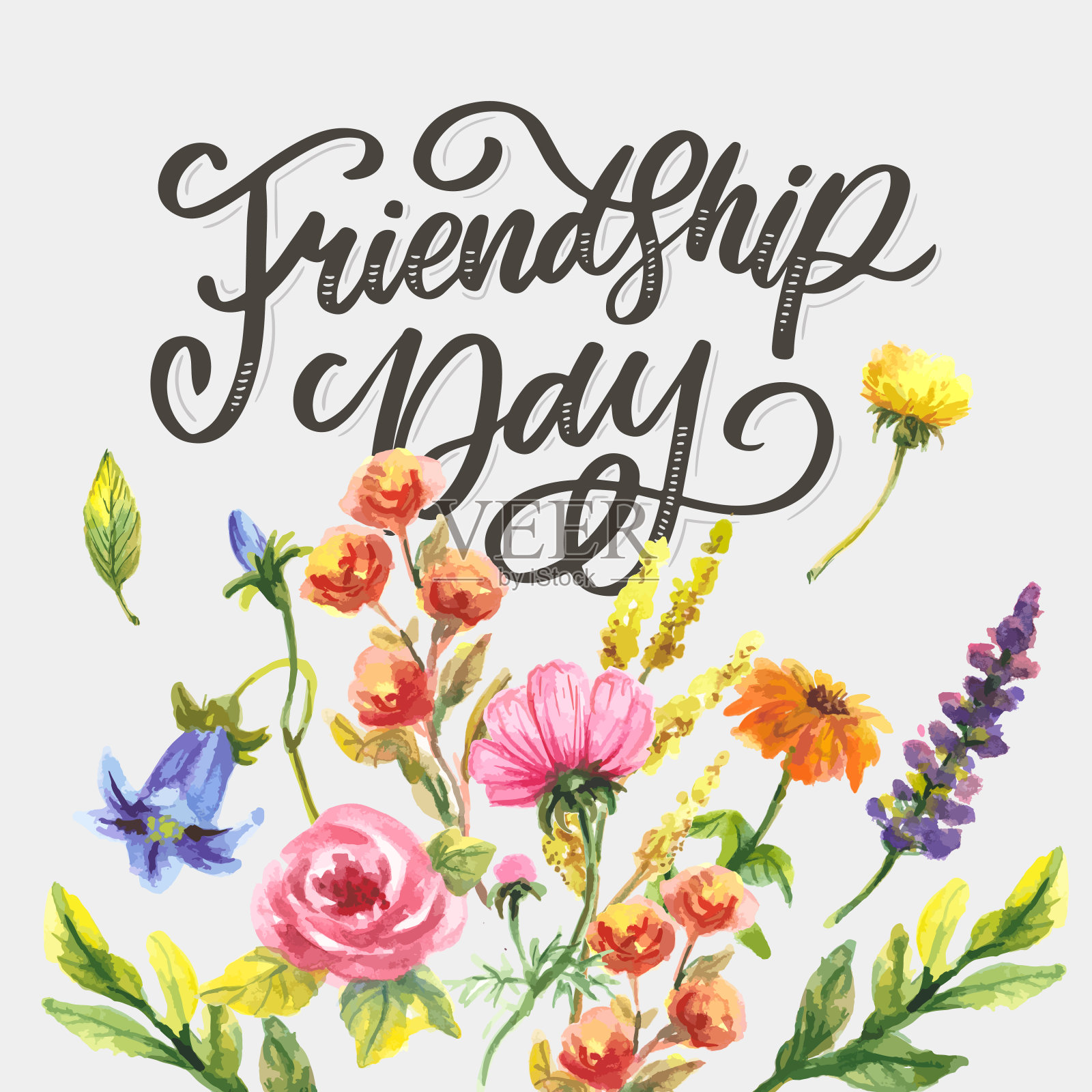 美丽插图的快乐友谊日，装饰贺卡设计。插画图片素材