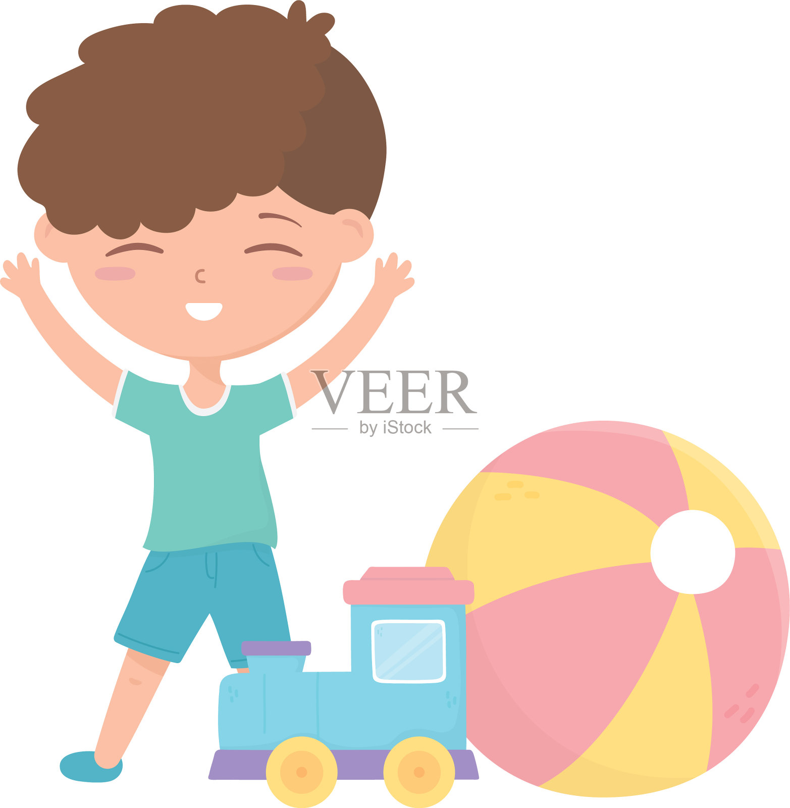 儿童区可爱的小男孩训练球卡通玩具插画图片素材