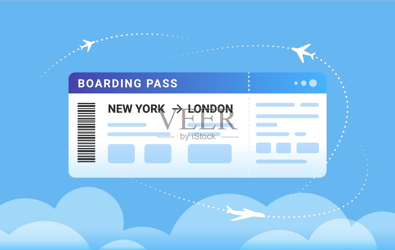 登机牌概念矢量图，大飞机登机牌设计模板素材