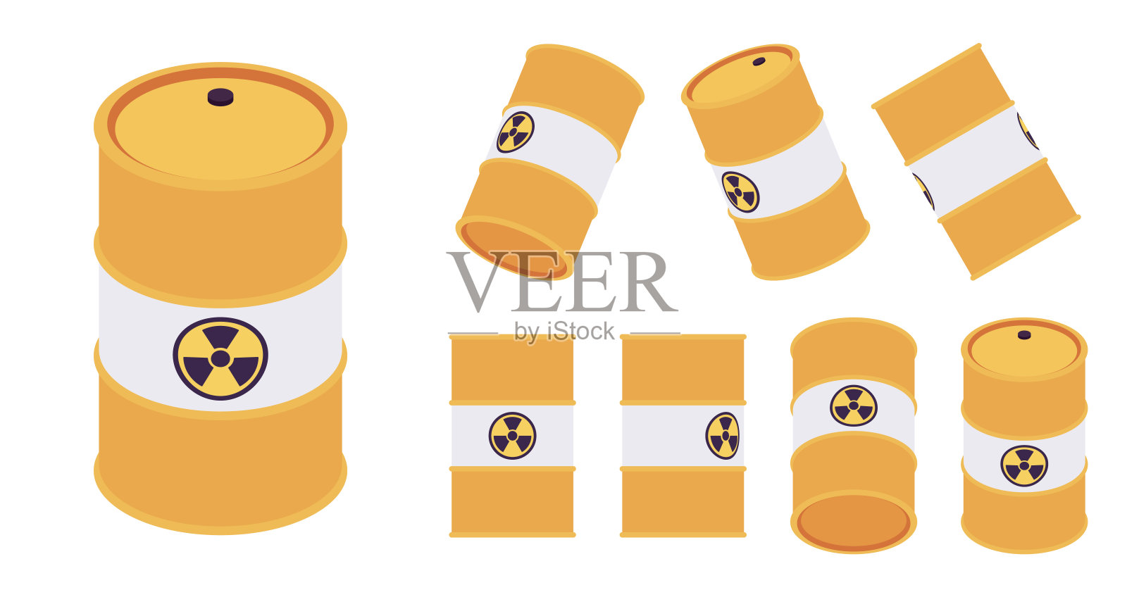 放射性黄色桶集三叶辐射标志插画图片素材