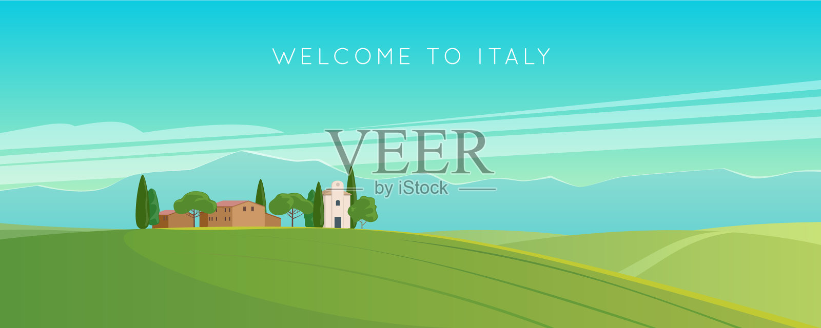 全景意大利风景插画图片素材