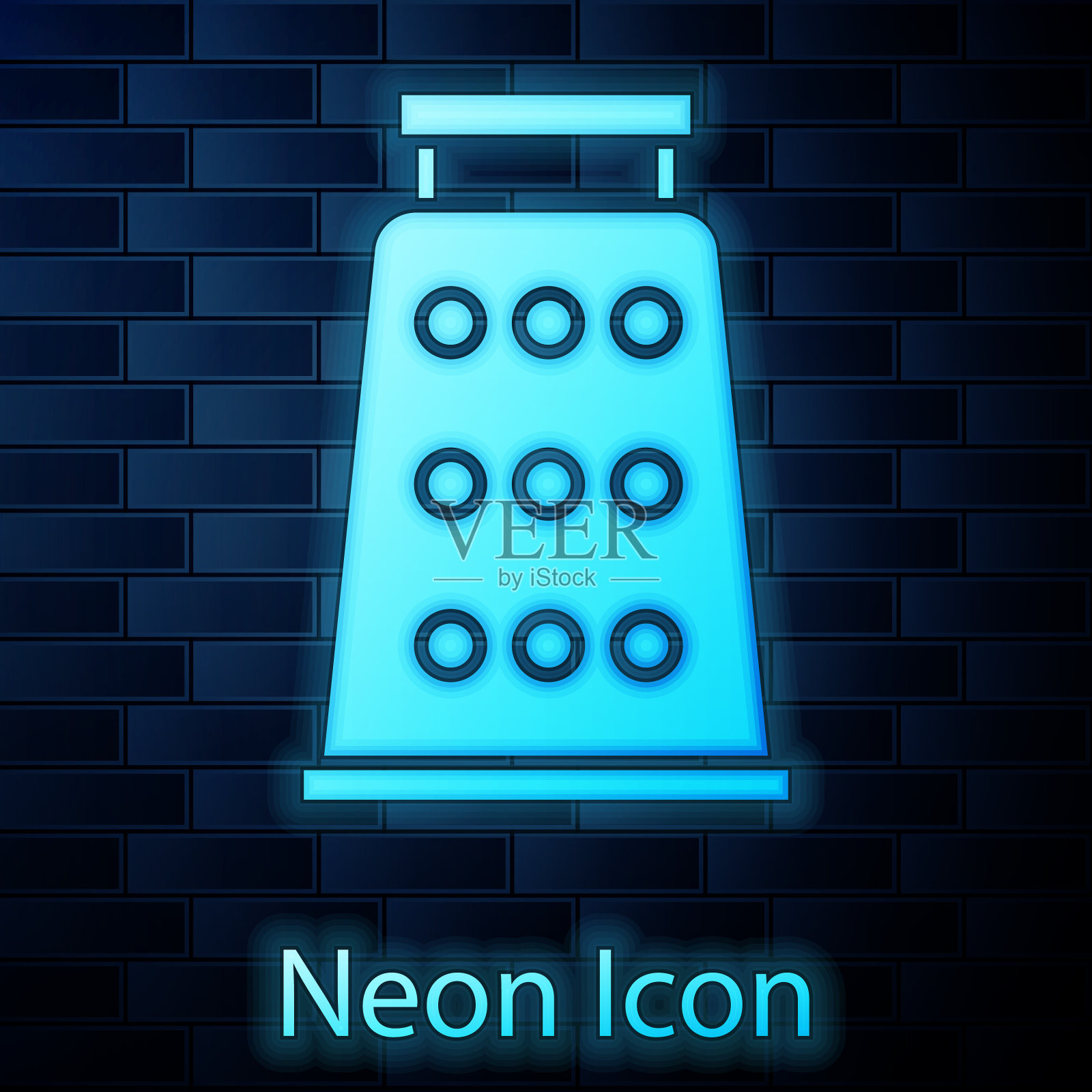 霓虹灯格栅图标孤立在砖墙上插画图片素材