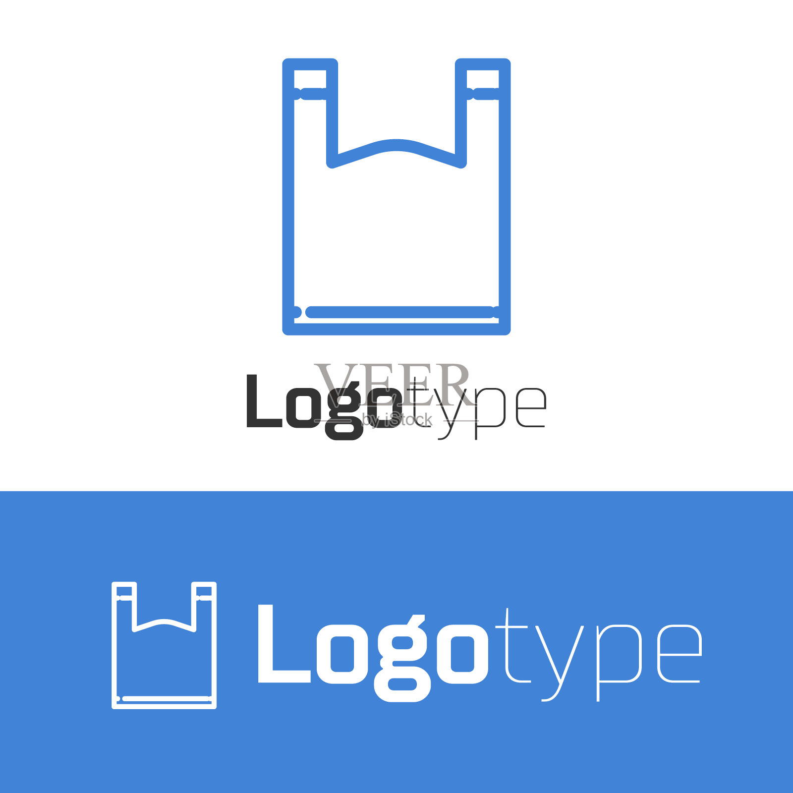 蓝色线塑料袋图标孤立在白色插画图片素材