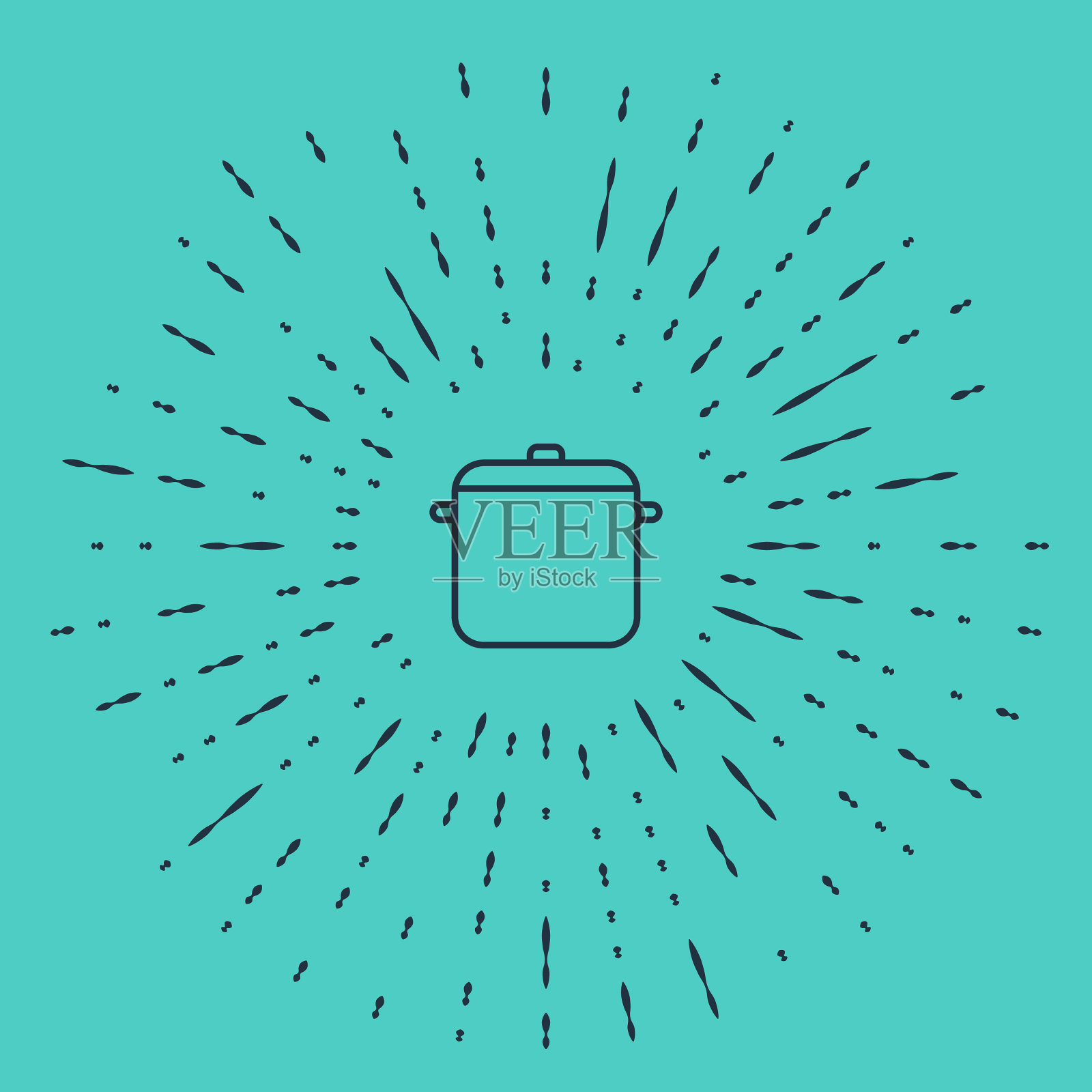 黑线烹饪锅图标孤立在绿色插画图片素材