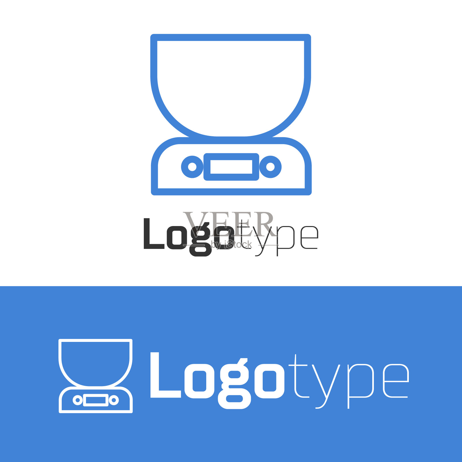 蓝色线电子秤图标隔离在白色插画图片素材