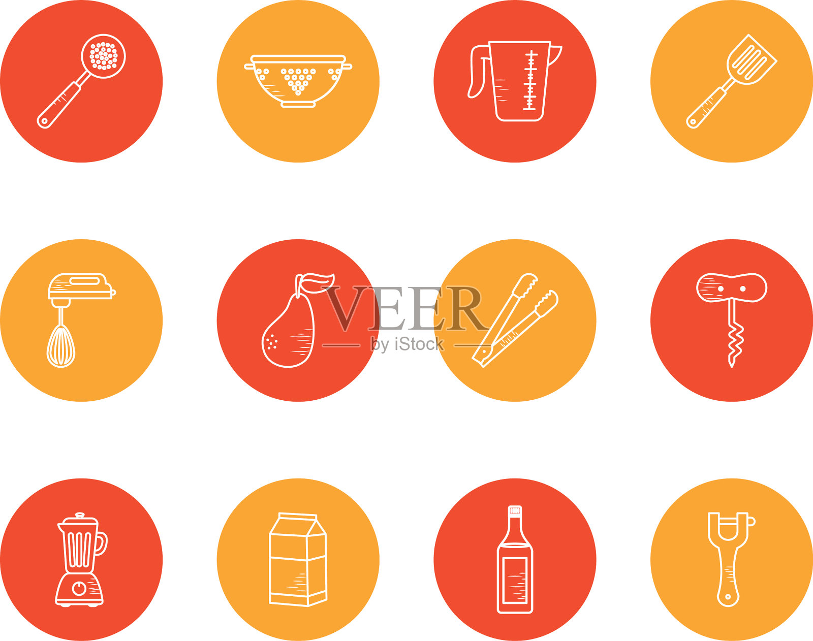 孤立的厨师和厨房块风格的图标设置图标素材