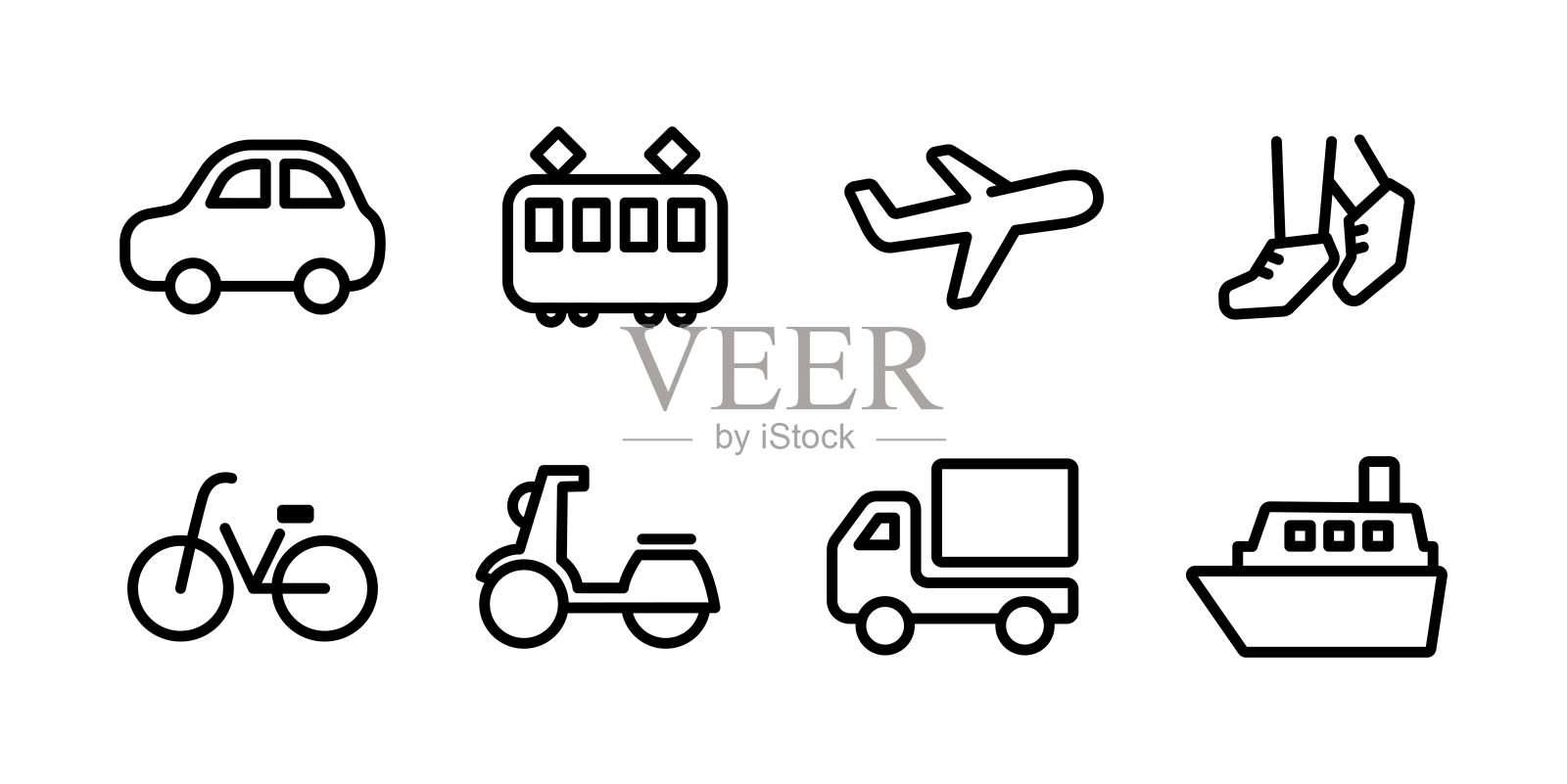 一套平面和简单的交通图标图标素材