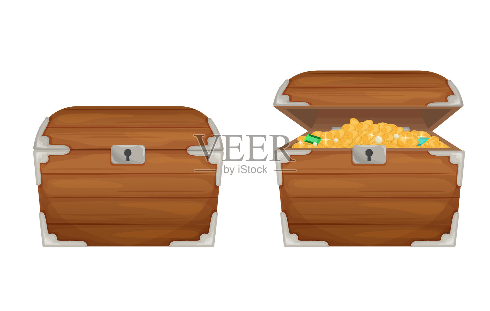 两个神奇的卡通木箱开闭插画图片素材
