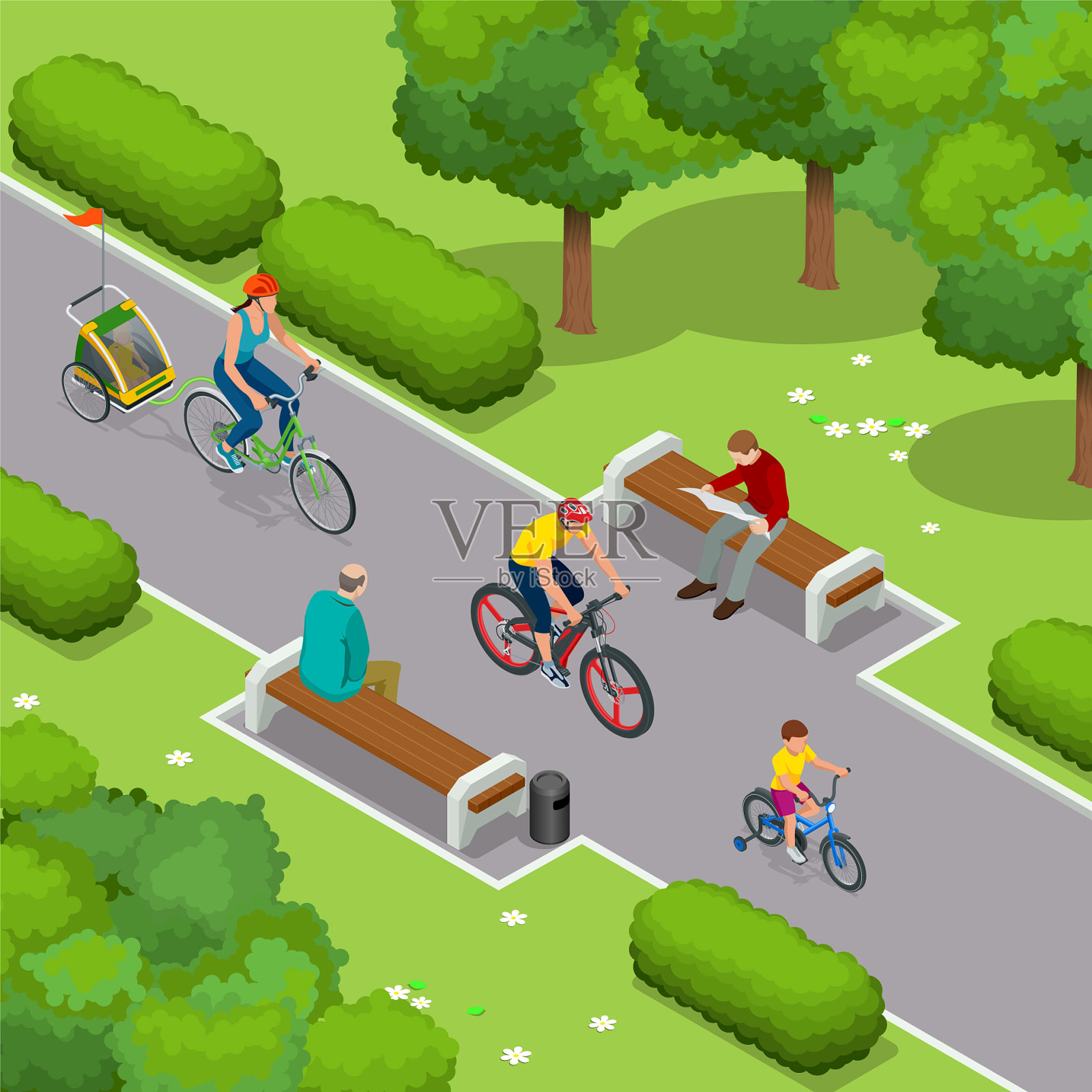 家庭户外活动幸福家庭理念插画图片素材