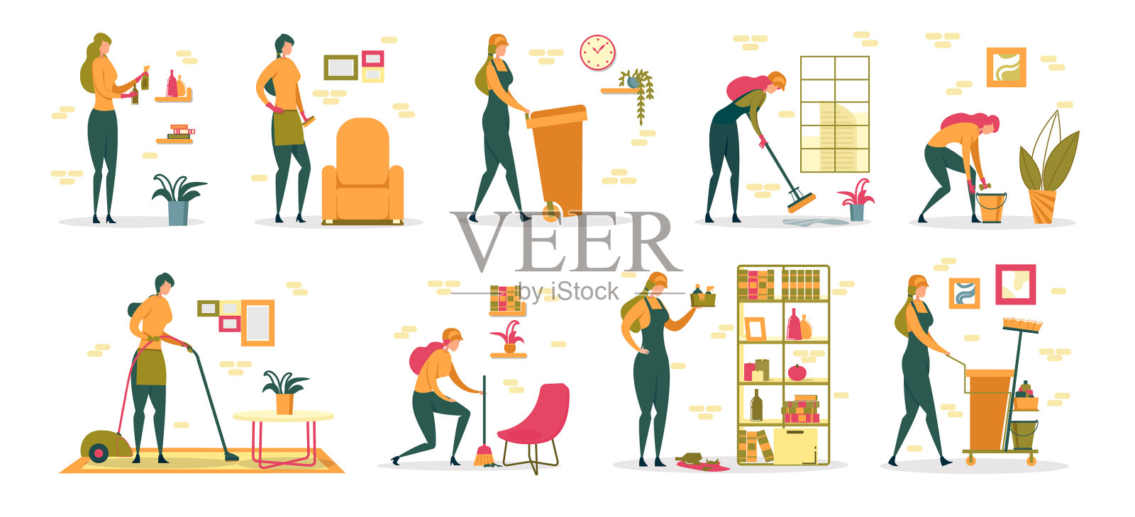 清洁服务和家务活动插画图片素材