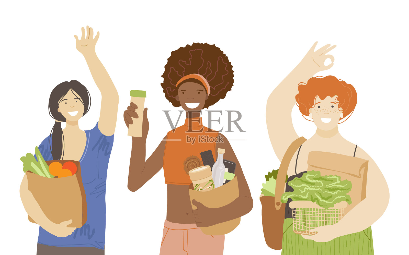 多民族幸福快乐的女人抱着插画图片素材