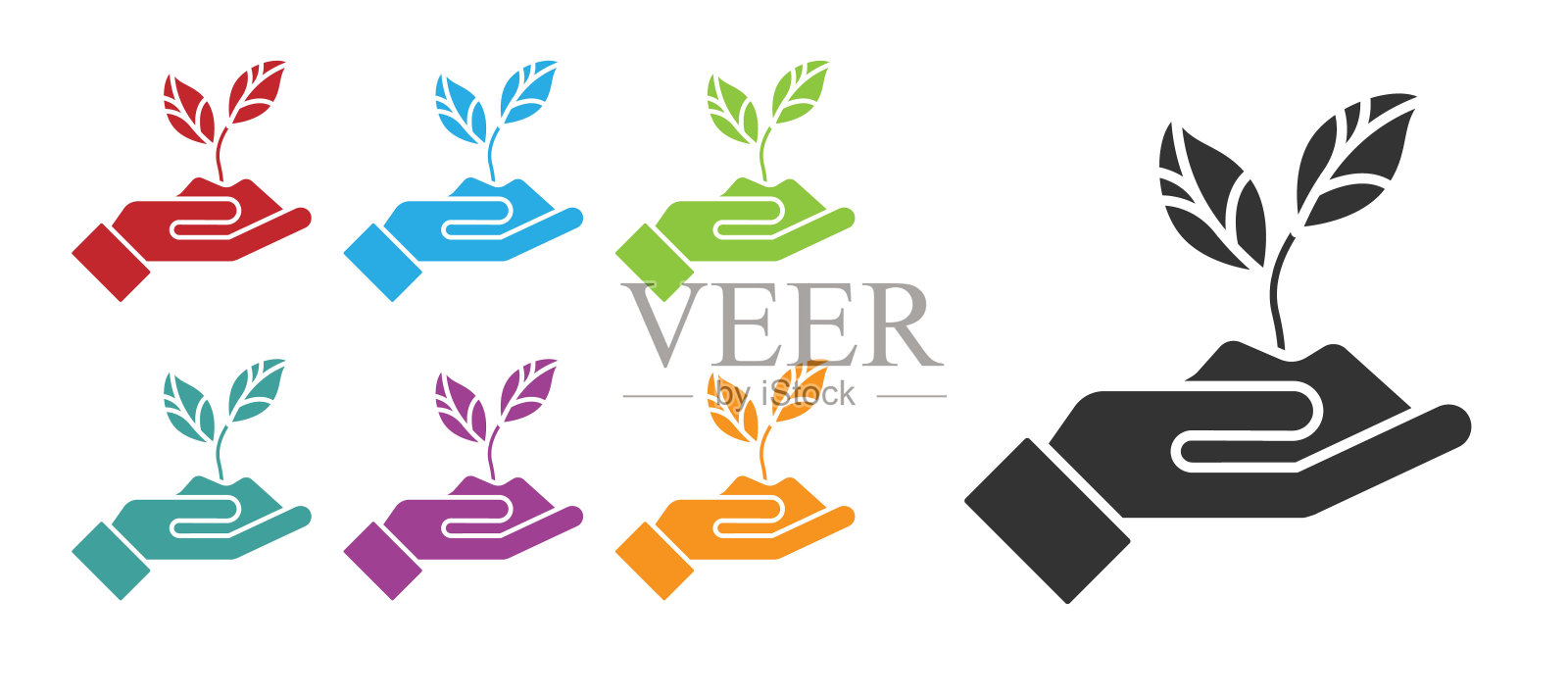 黑色植物手环保图标孤立在白色背景。种子和幼苗。种植树苗。设置图标丰富多彩。矢量图插画图片素材