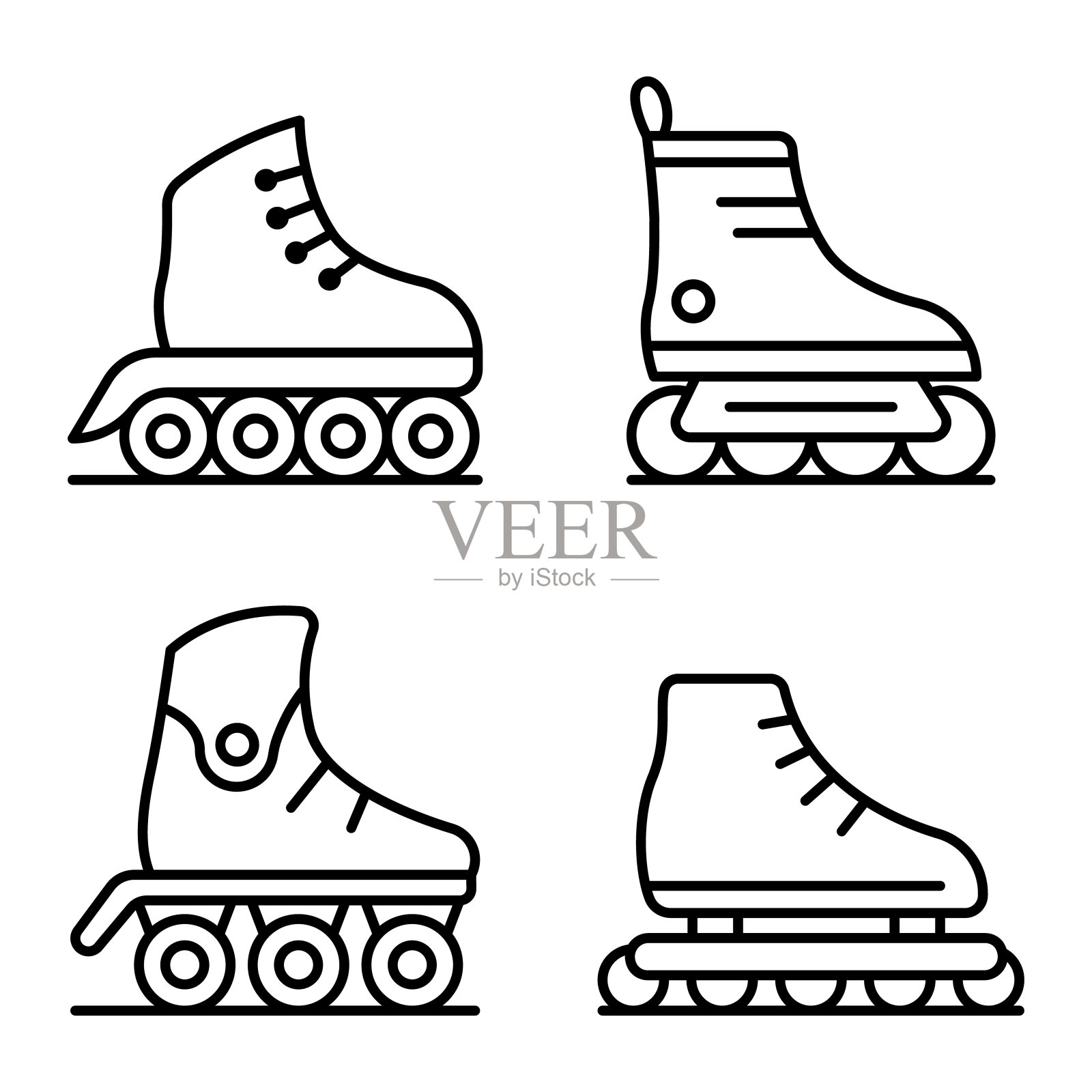 旱冰鞋图标设置，轮廓风格插画图片素材