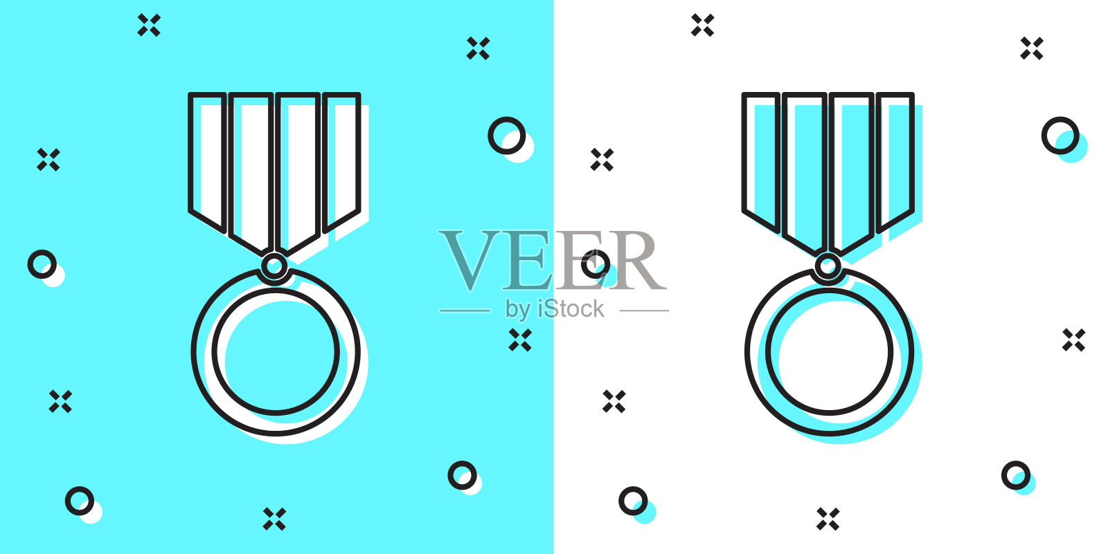 黑线奖章图标孤立在绿色和白色的背景。冠军成就的迹象。奖奖章。随机动态形状。矢量图插画图片素材