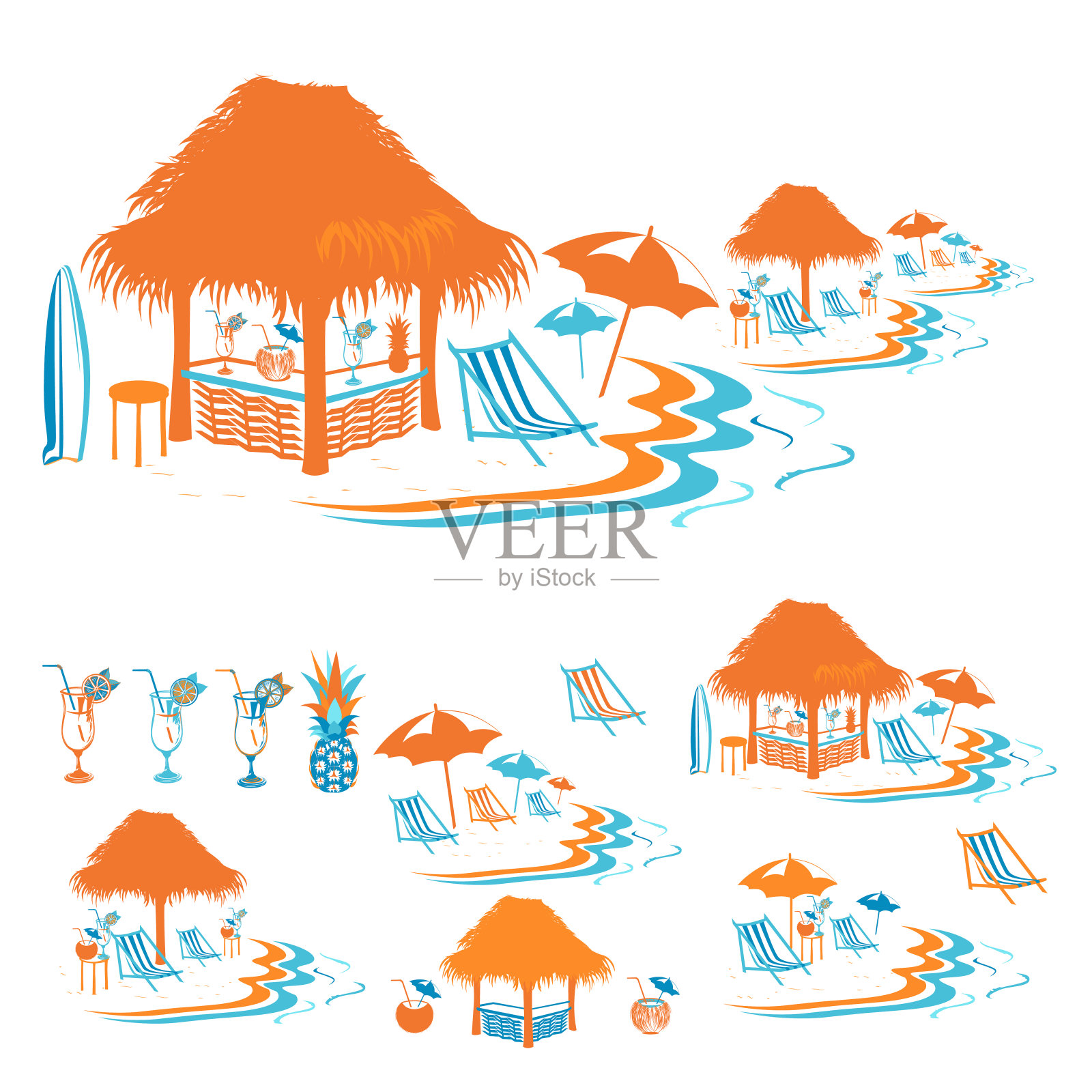 沙滩酒吧的剪影插画图片素材