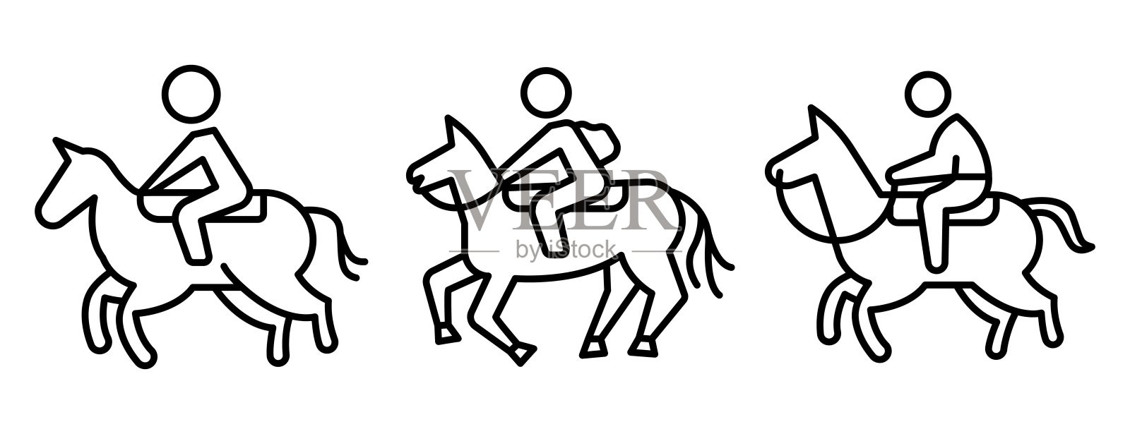 骑马图标设置，轮廓风格插画图片素材