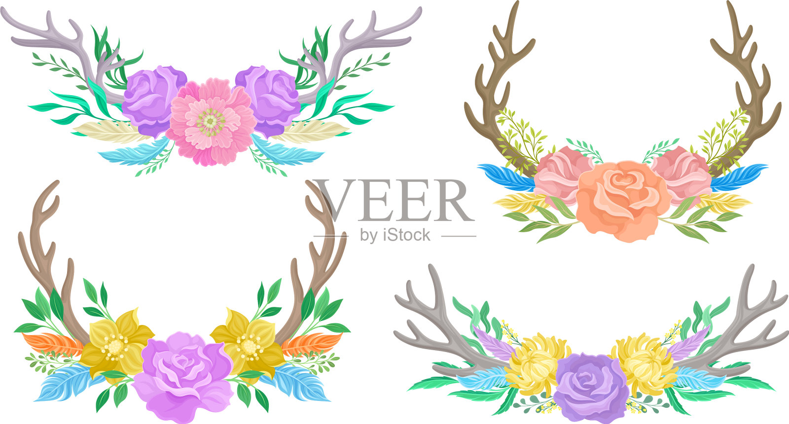 鹿角排列，花蕾艳丽插画图片素材