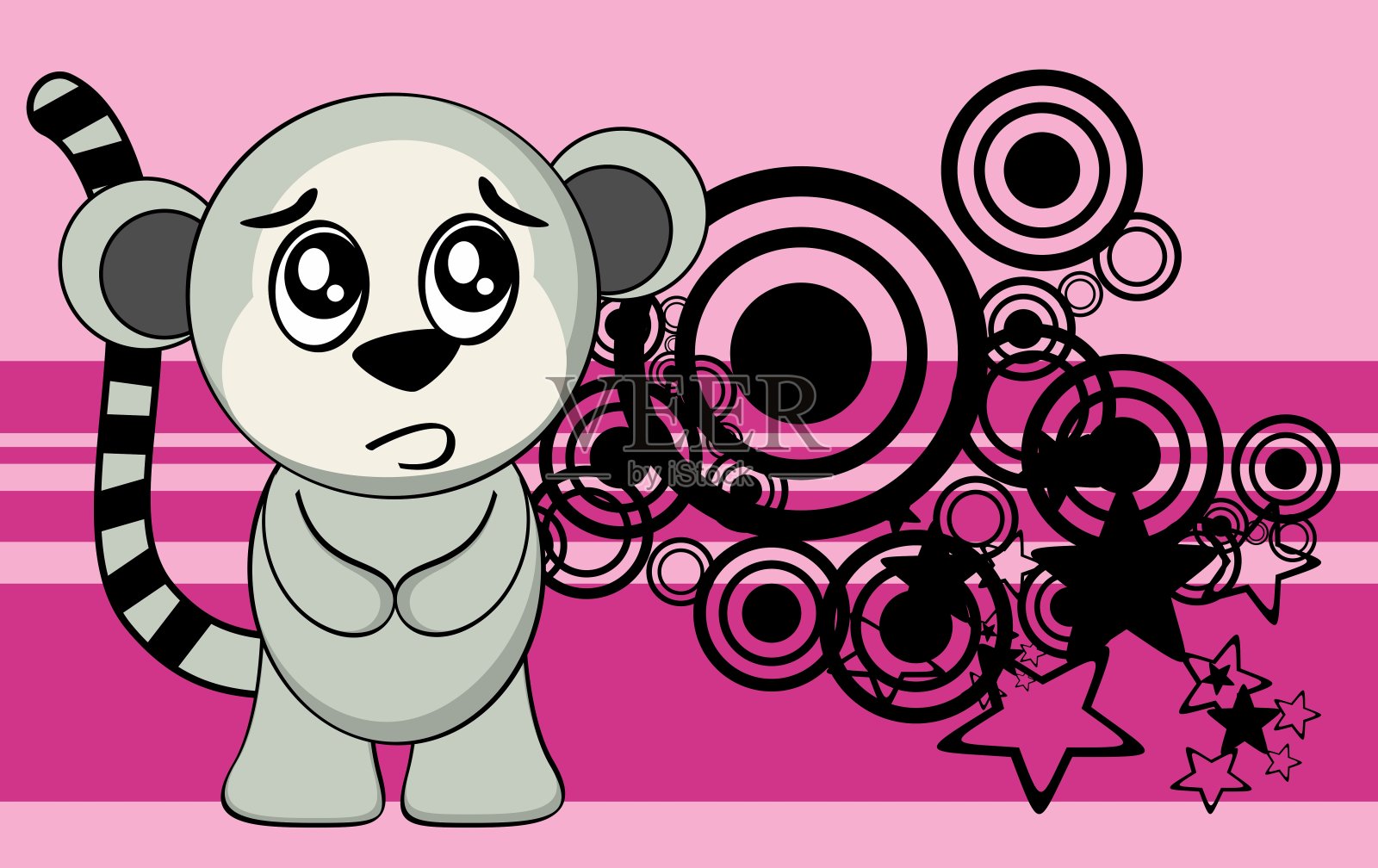 可爱的婴儿毛绒狐猴玩具卡哇伊卡通背景插画图片素材