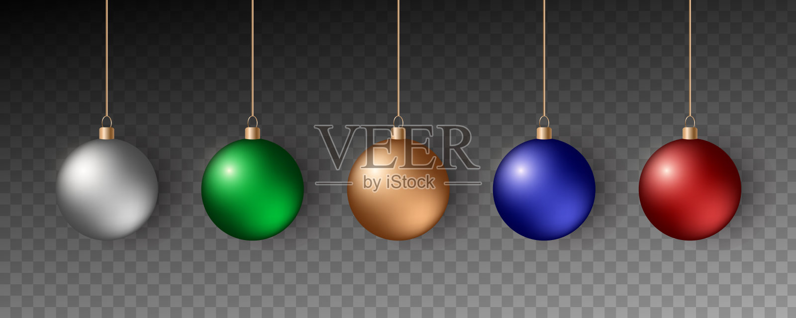 色彩鲜艳的圣诞球。一套逼真的装饰。插画图片素材