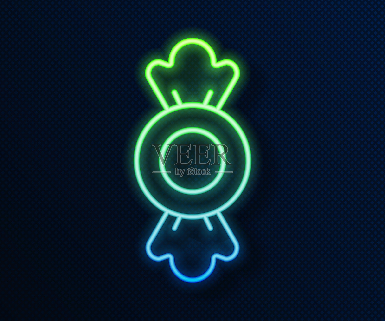 发光的霓虹线糖果图标孤立在蓝色背景。向量图标素材