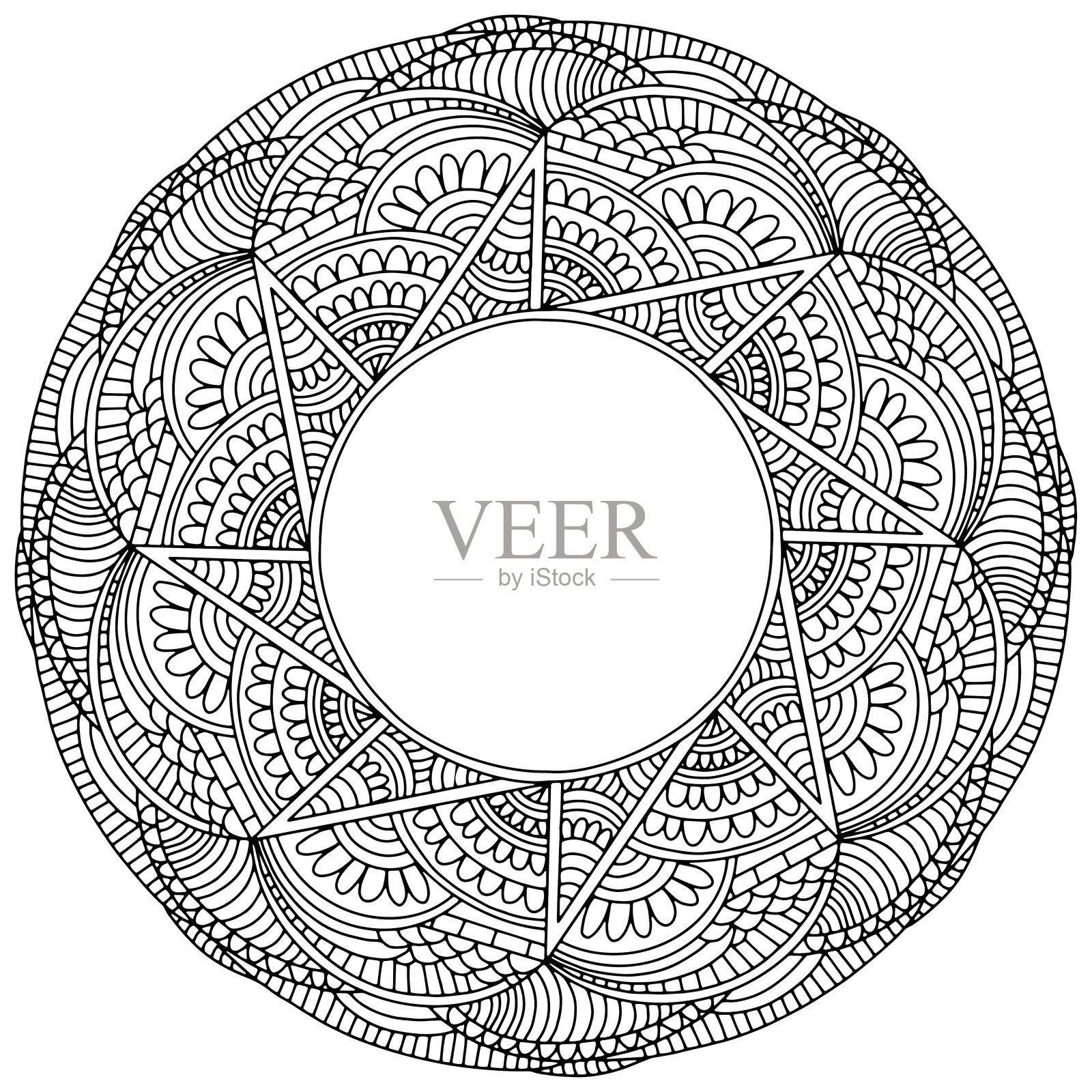 花环与线形装饰和抽象的花绘制在白色的背景上色，向量插画图片素材