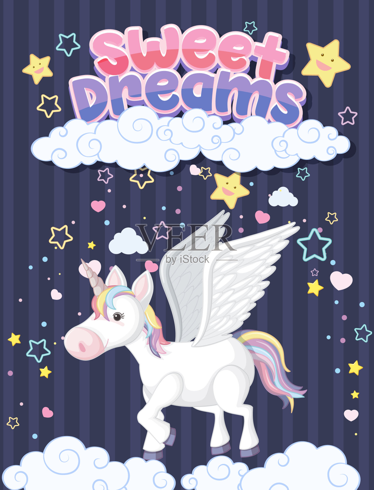 可爱的独角兽旗帜在柔和的背景颜色插画图片素材