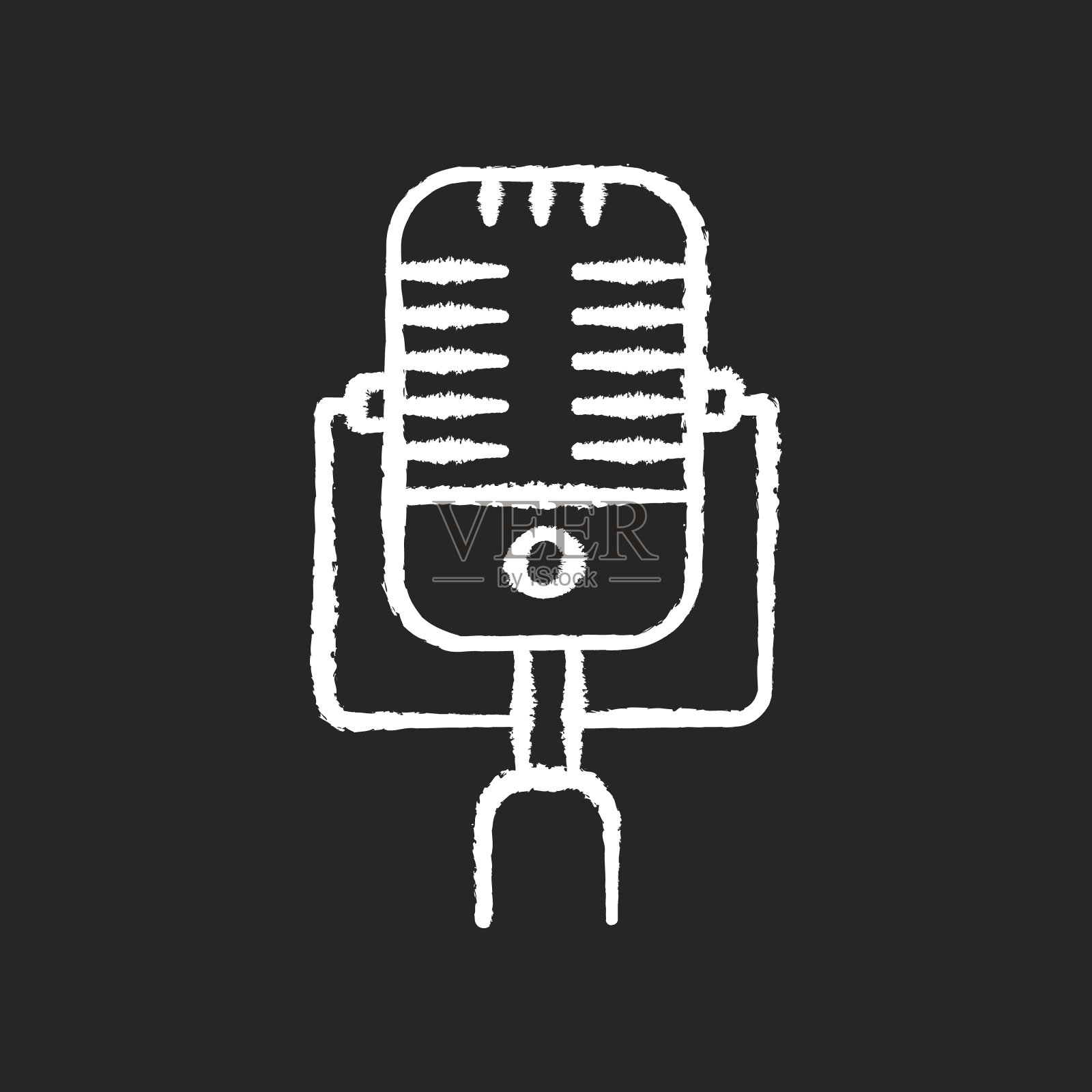 老式麦克风粉笔白色图标上的黑色背景插画图片素材