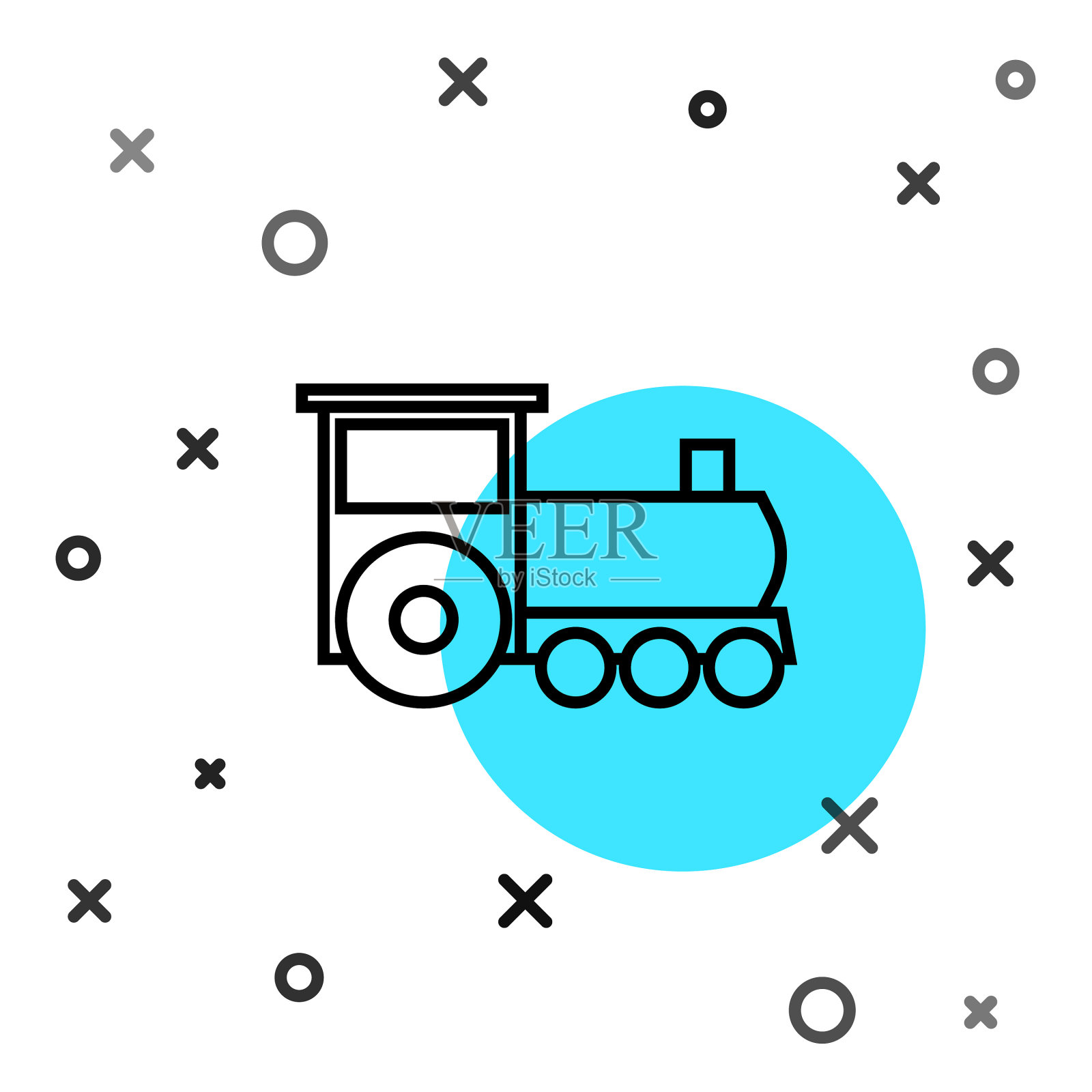 黑色线复古火车图标孤立在白色插画图片素材