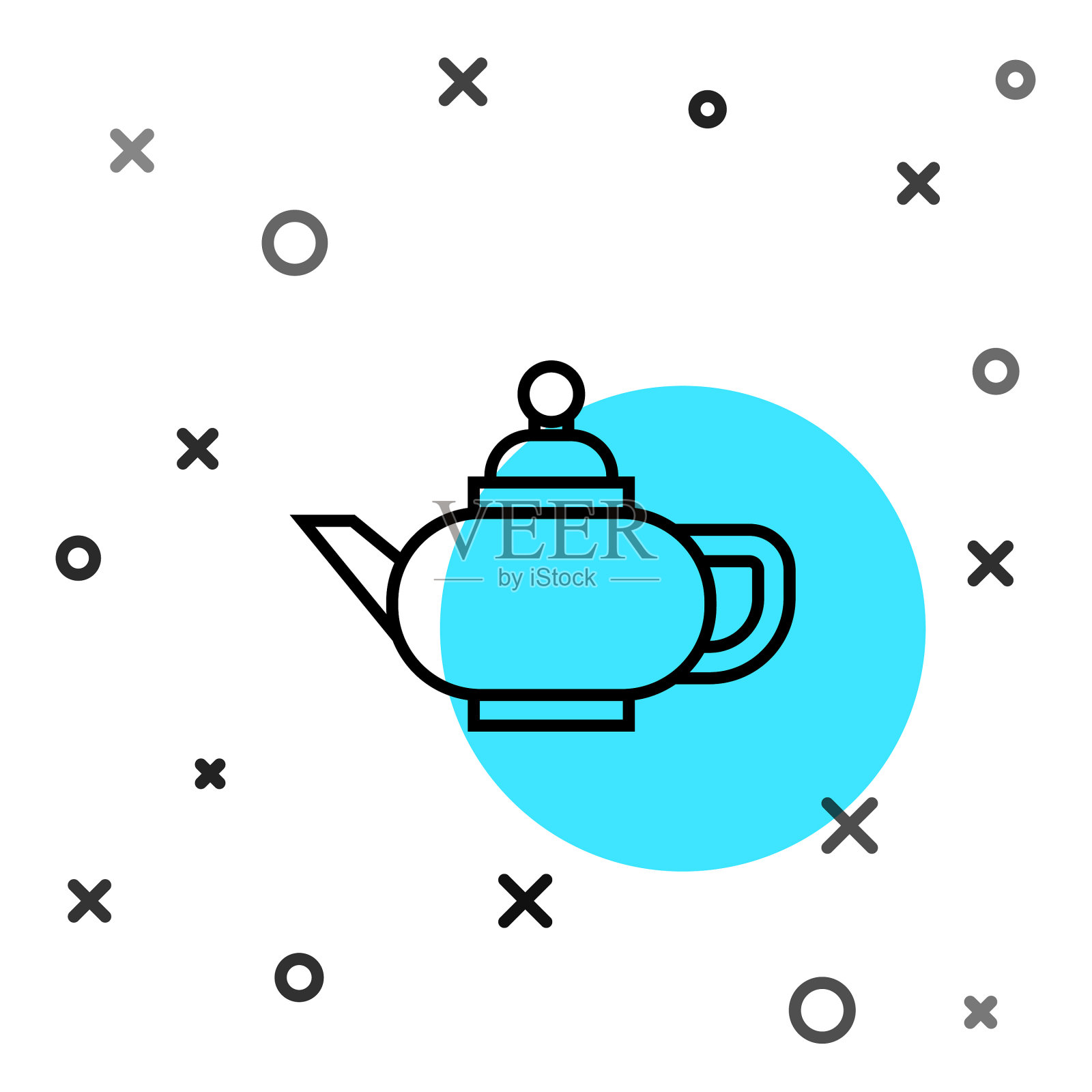 中国传统茶道上的黑线图标插画图片素材