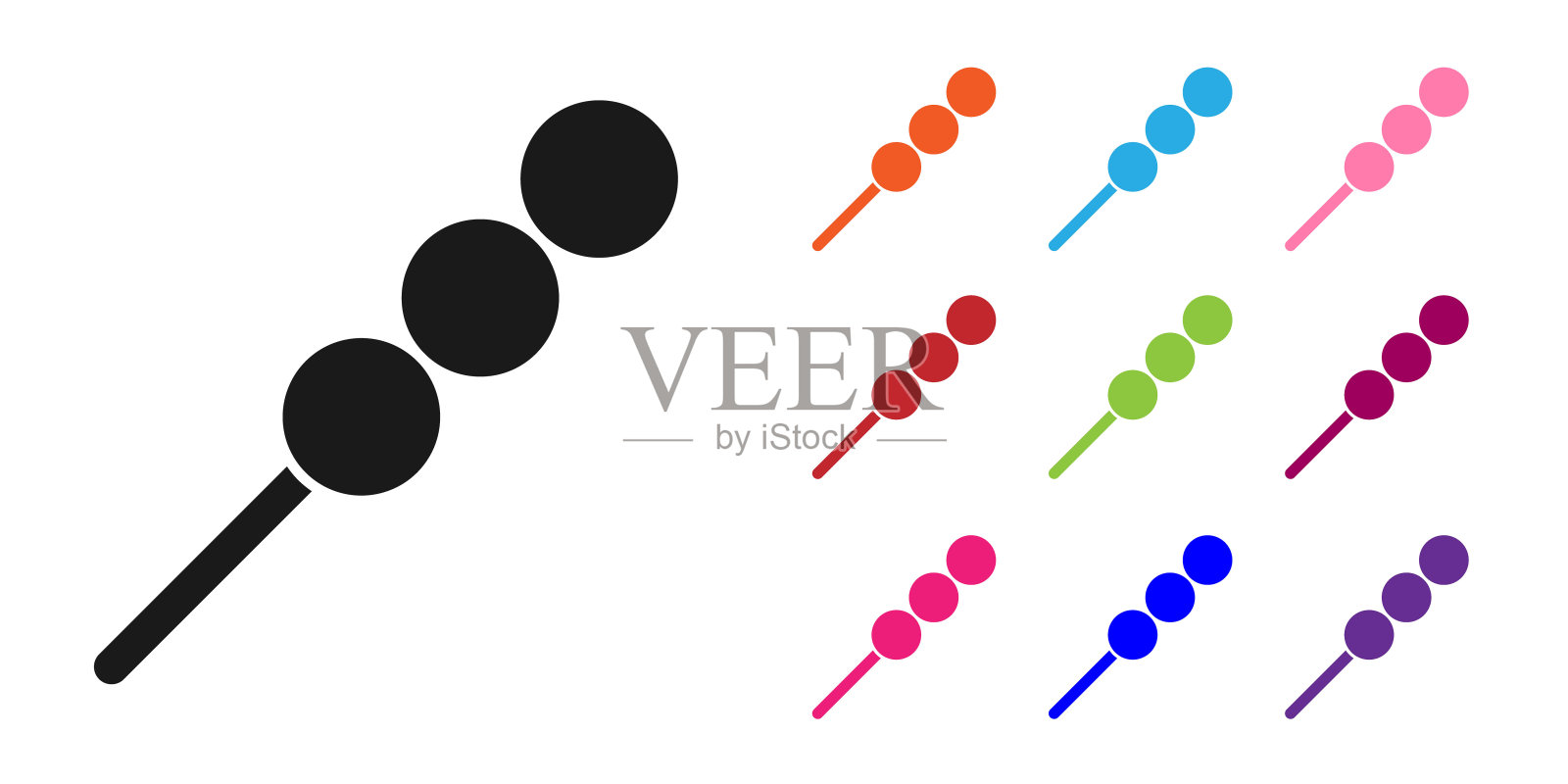 黑色肉丸在木棒图标孤立的白色背景。用肉串起来。设置彩色图标。矢量图图标素材