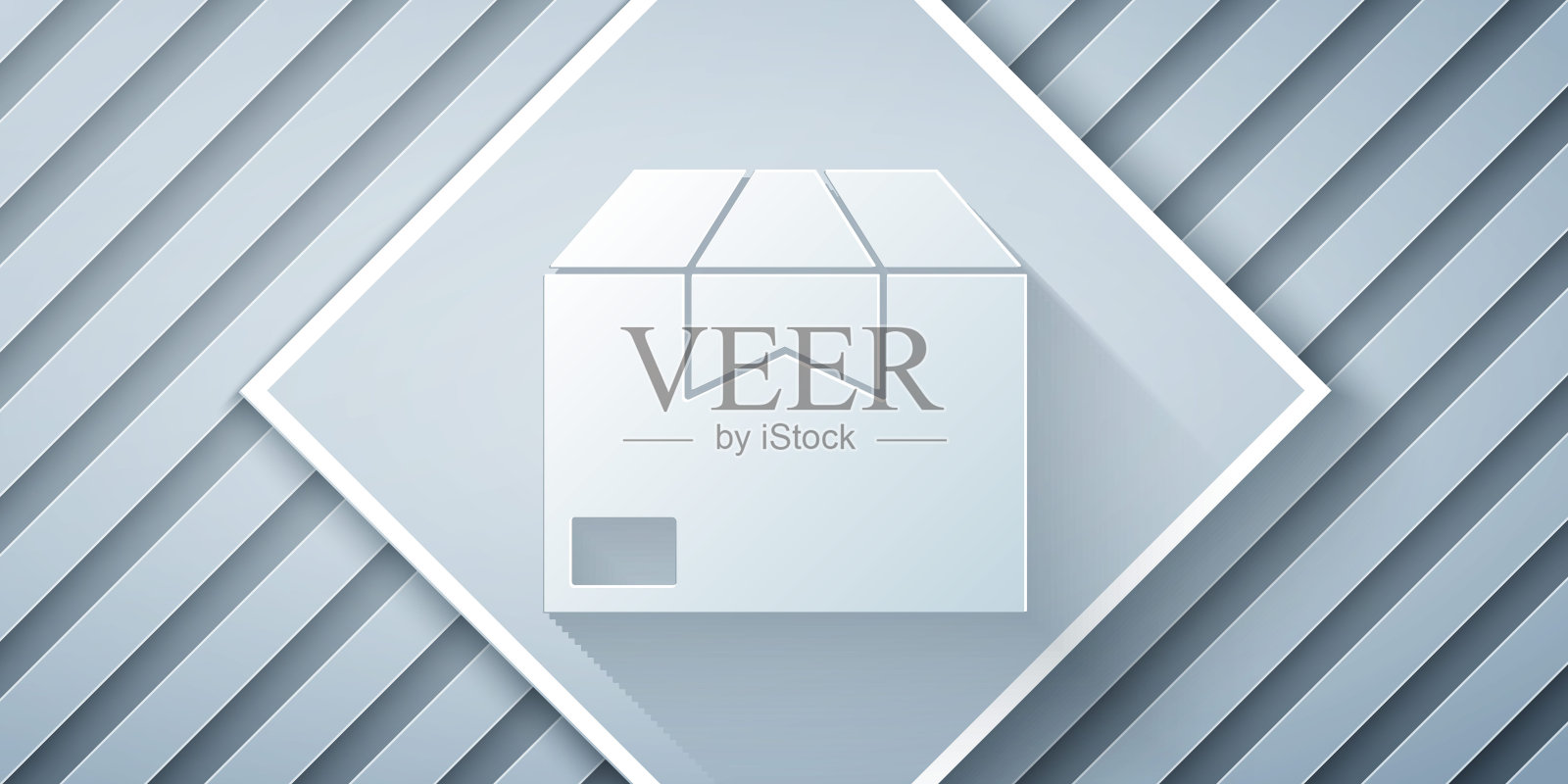 裁纸纸盒图标孤立在灰色背景。盒子，包裹，包裹标志。交付和包装。纸艺术风格。矢量图插画图片素材