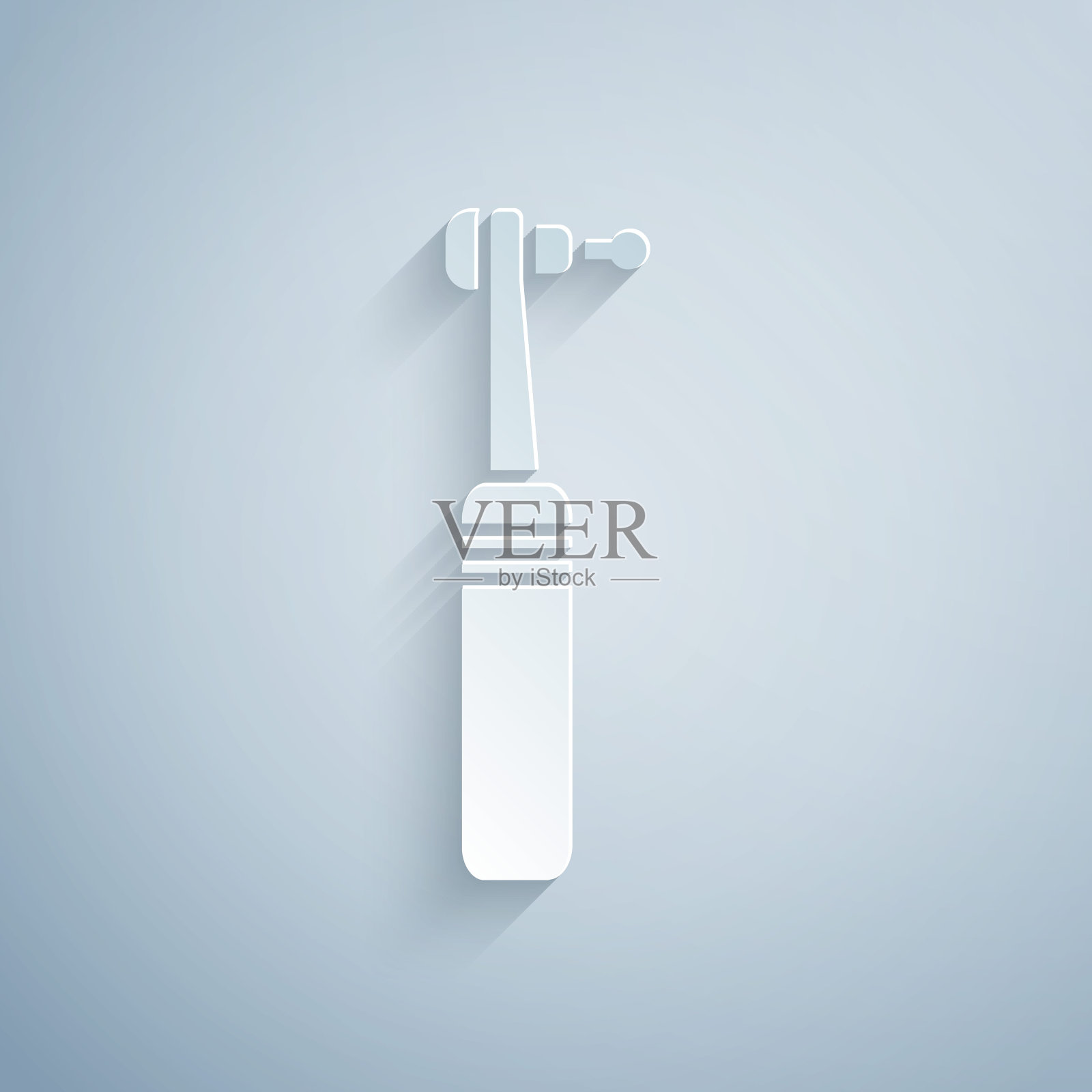 剪纸牙钻图标孤立在灰色背景。牙科手机，用于钻孔和研磨工具。医疗器械。纸艺术风格。矢量图插画图片素材