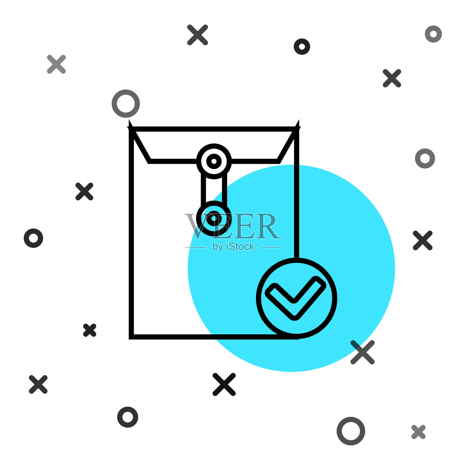 黑线信封和复选标记图标隔离图标素材