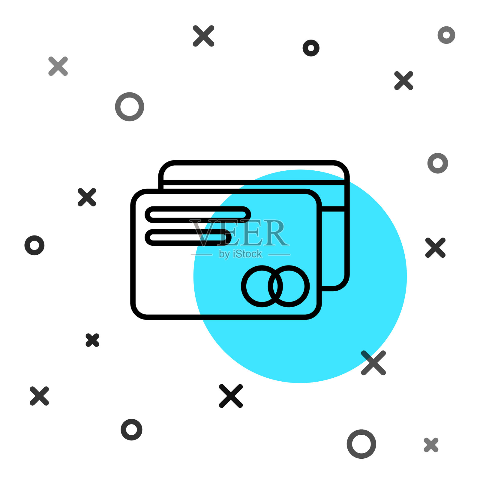 黑线信用卡图标隔离在白色插画图片素材