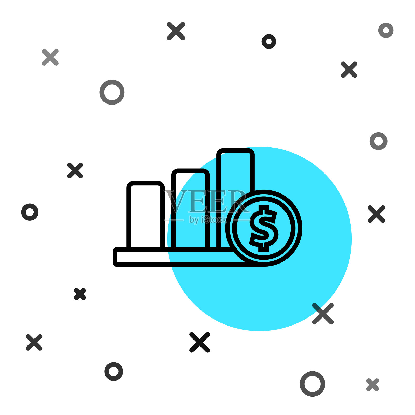 黑线饼图信息图和美元符号插画图片素材