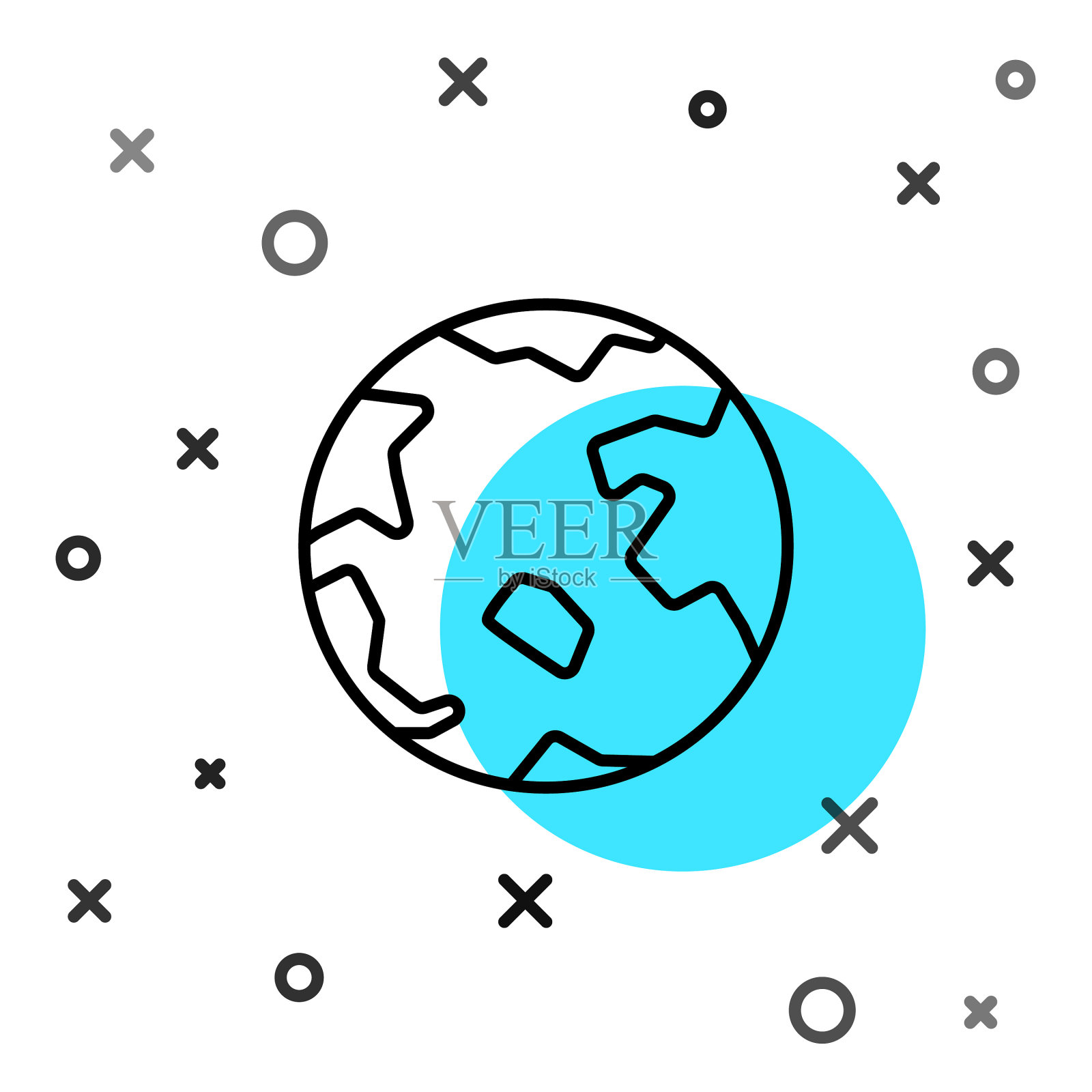 黑线世界范围内图标孤立在白色上插画图片素材