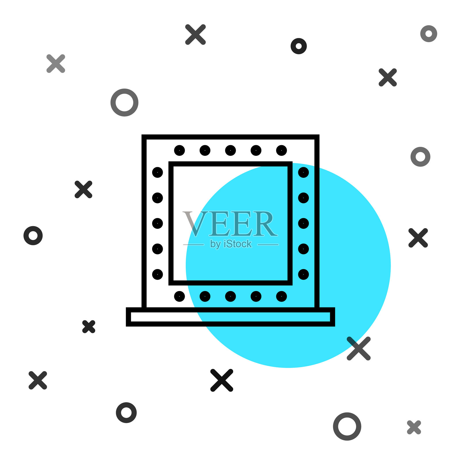 黑线化妆镜与灯光图标隔离图标素材