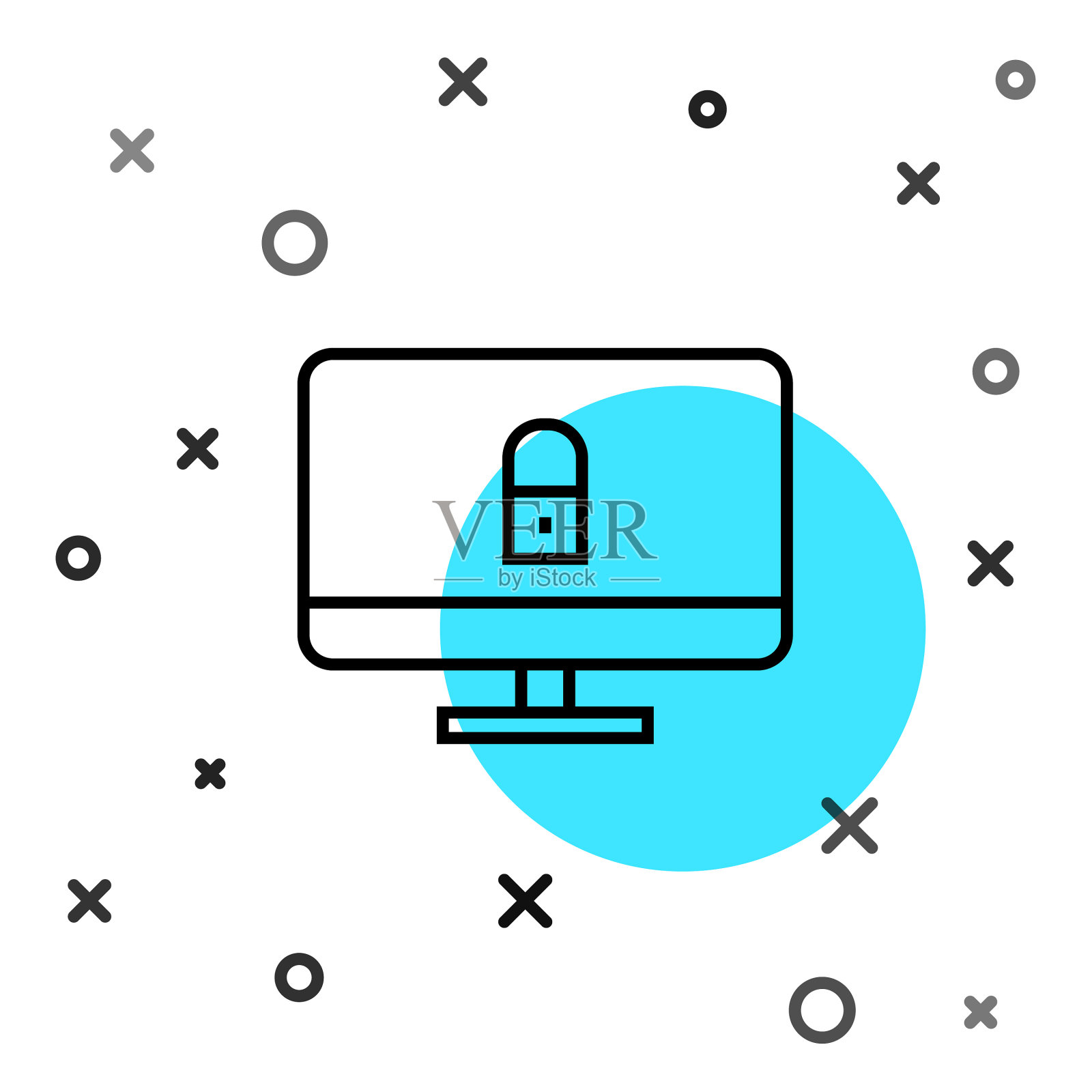 锁定电脑显示器屏幕上的黑线图标插画图片素材