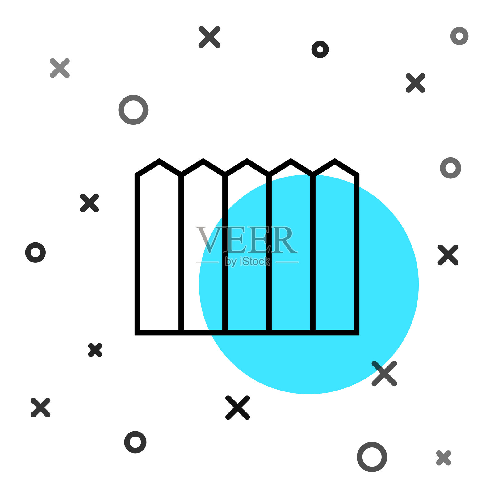 黑线花园栅栏木制图标孤立上插画图片素材