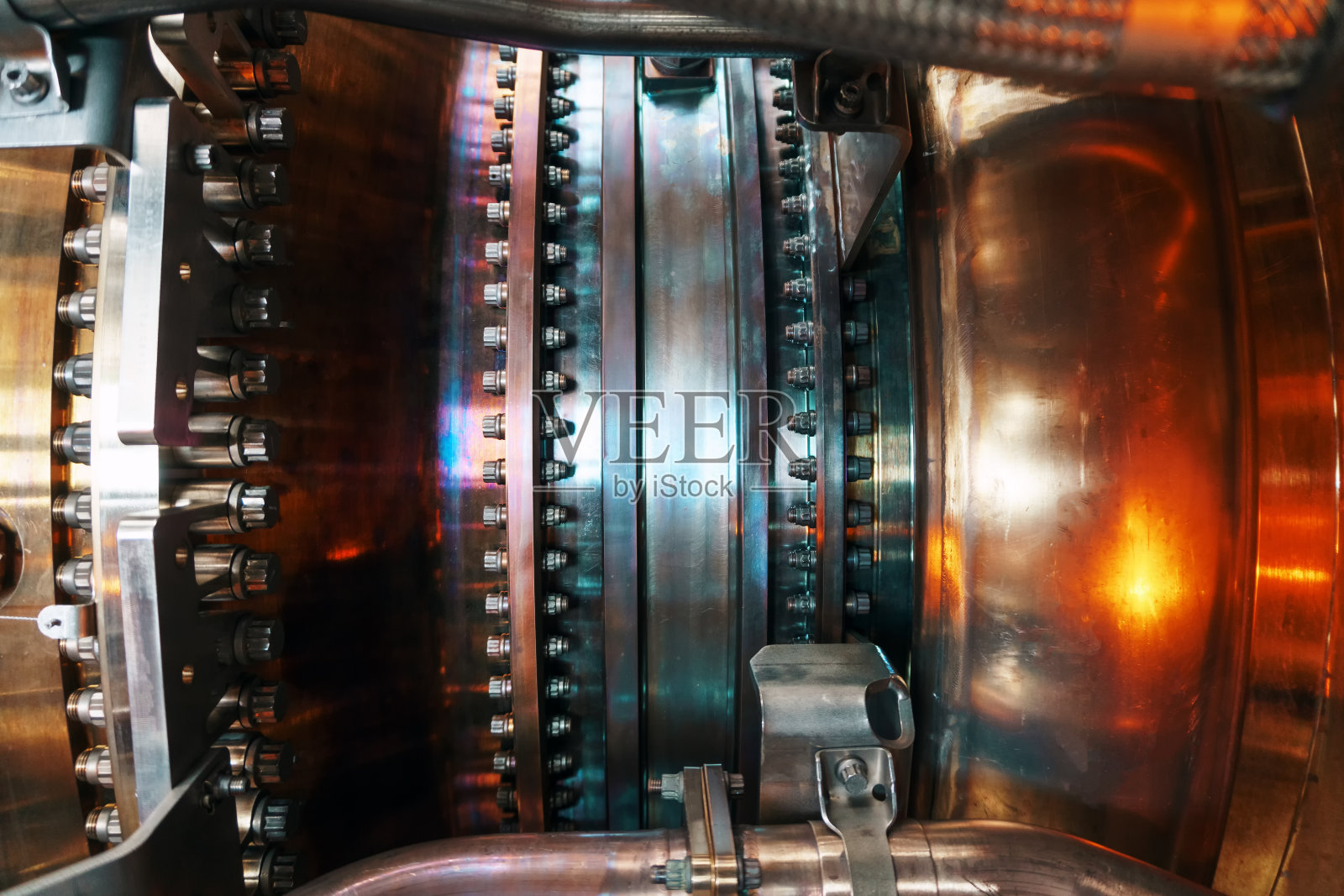 燃气轮机的结构部件。工业、航空、船舶和能源涡轮发电机，系统的分离元件照片摄影图片