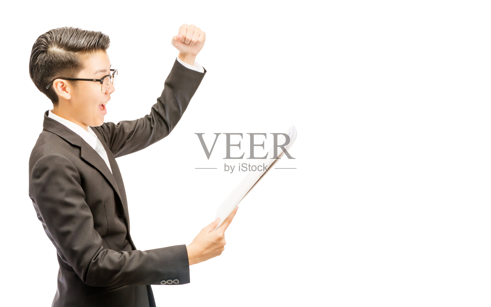 好消息在他的脸上年轻的亚洲商人照片摄影图片