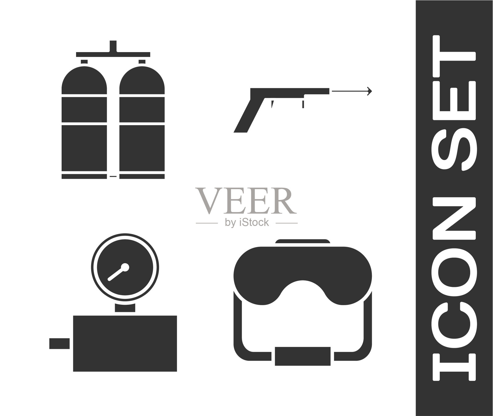 设潜水面罩、水表、秤及钓鱼图标素材