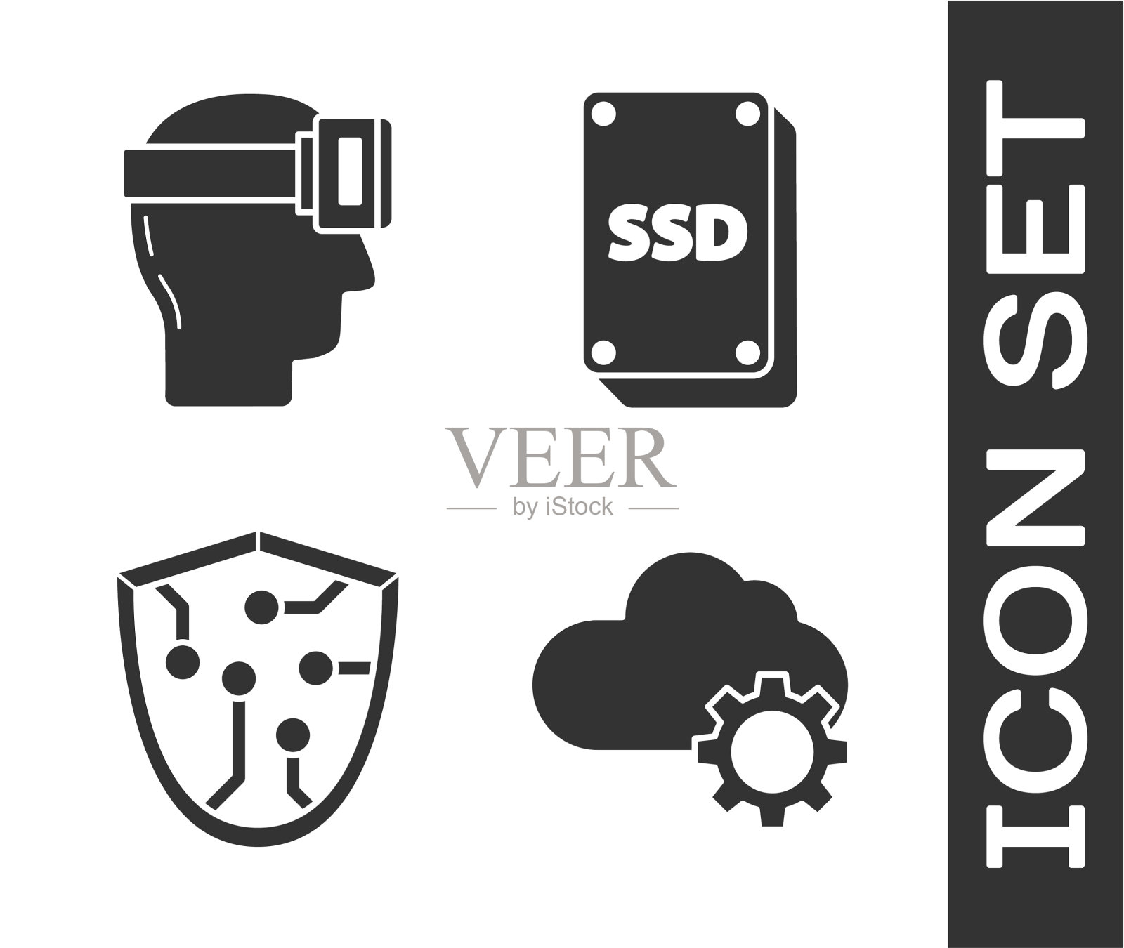 设置云技术数据传输和存储图标素材