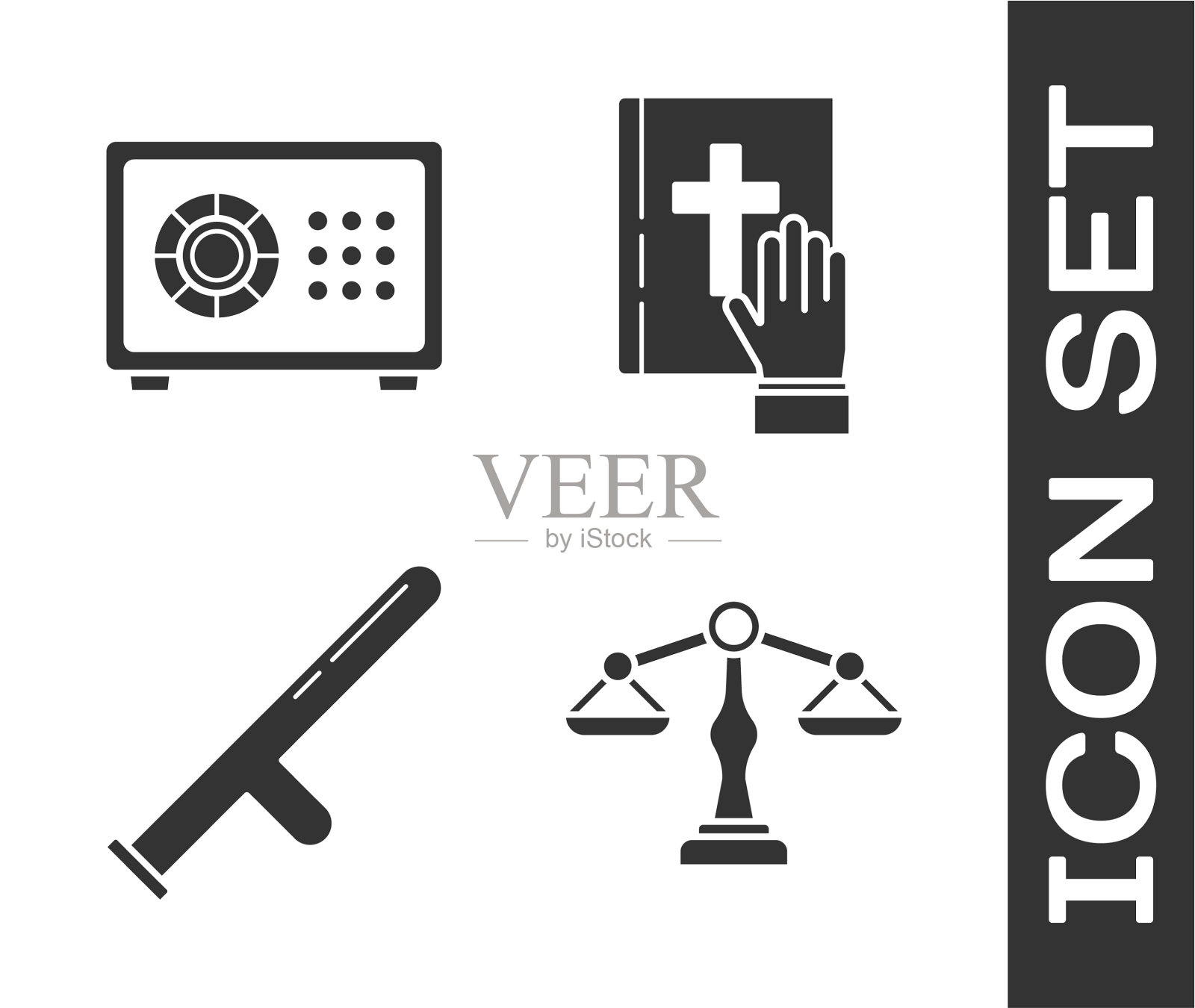 设天平正义安全警察橡皮警棍图标素材