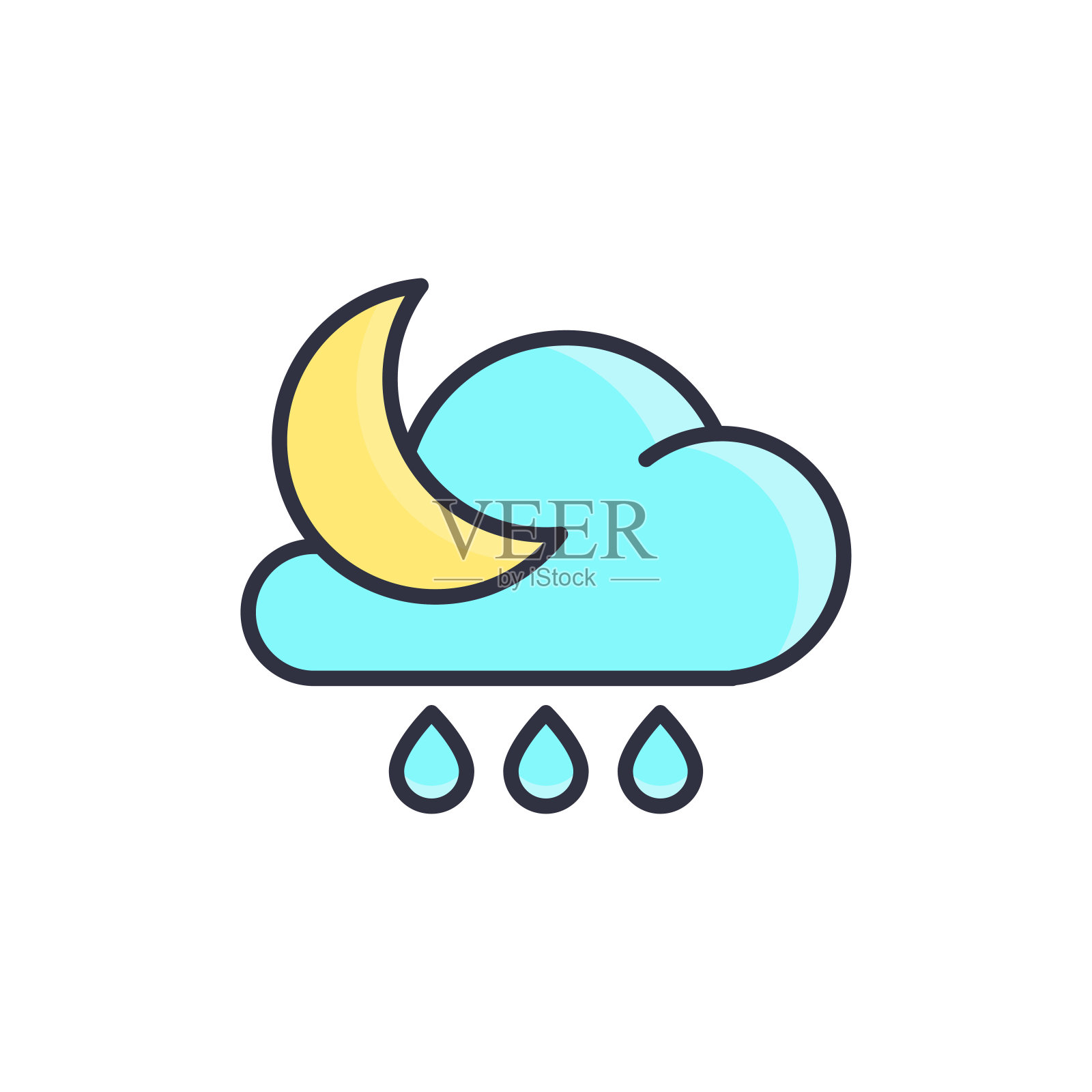 云雨和月亮矢量图标符号天气孤立在白色的背景插画图片素材