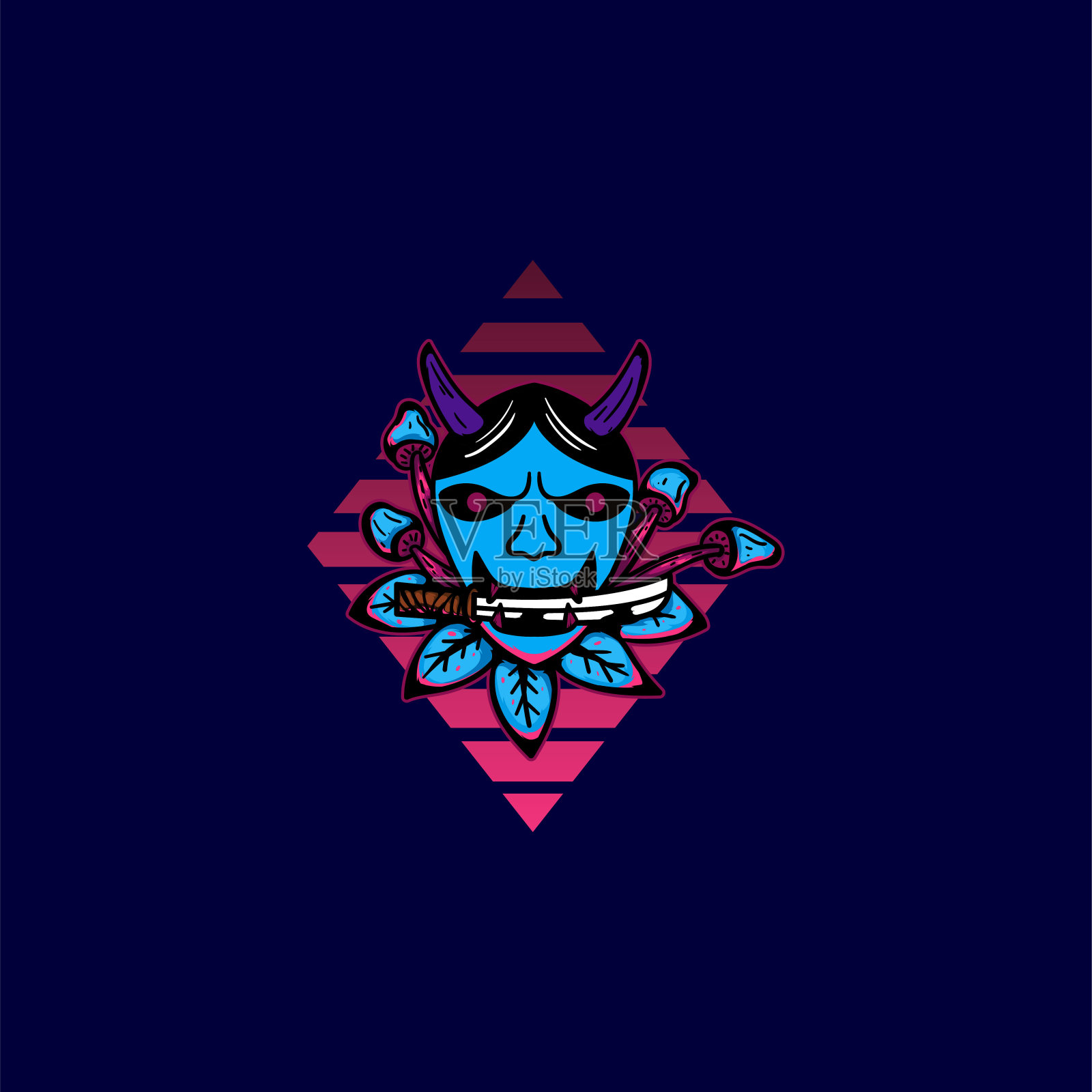 具有神圣几何形状的面具花元素，适用于t恤、海报、手机外壳等的设计。插画图片素材