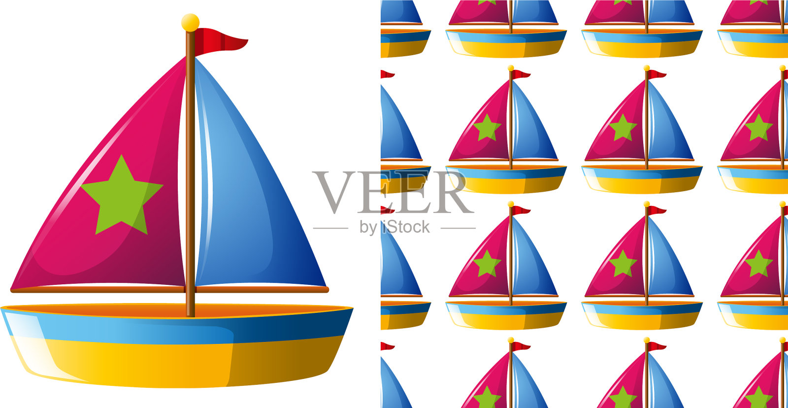 无缝的背景设计与玩具船插画图片素材