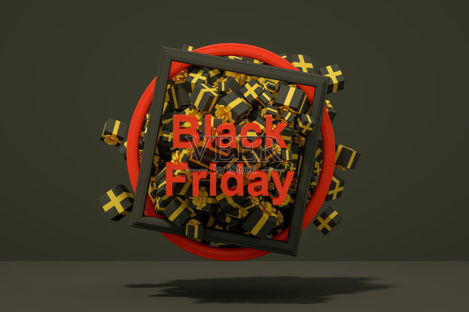 飞行黑色与框架的颜色礼盒，黑色星期五的概念照片摄影图片