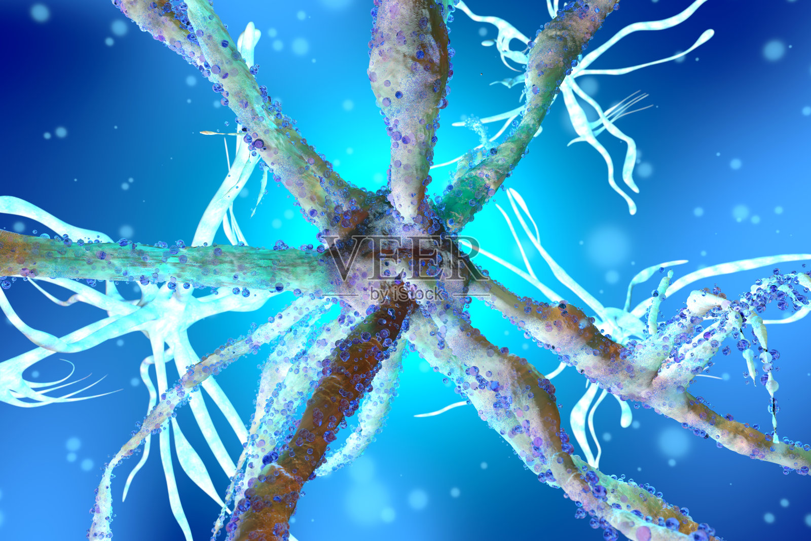 神经元细胞的3D渲染图照片摄影图片